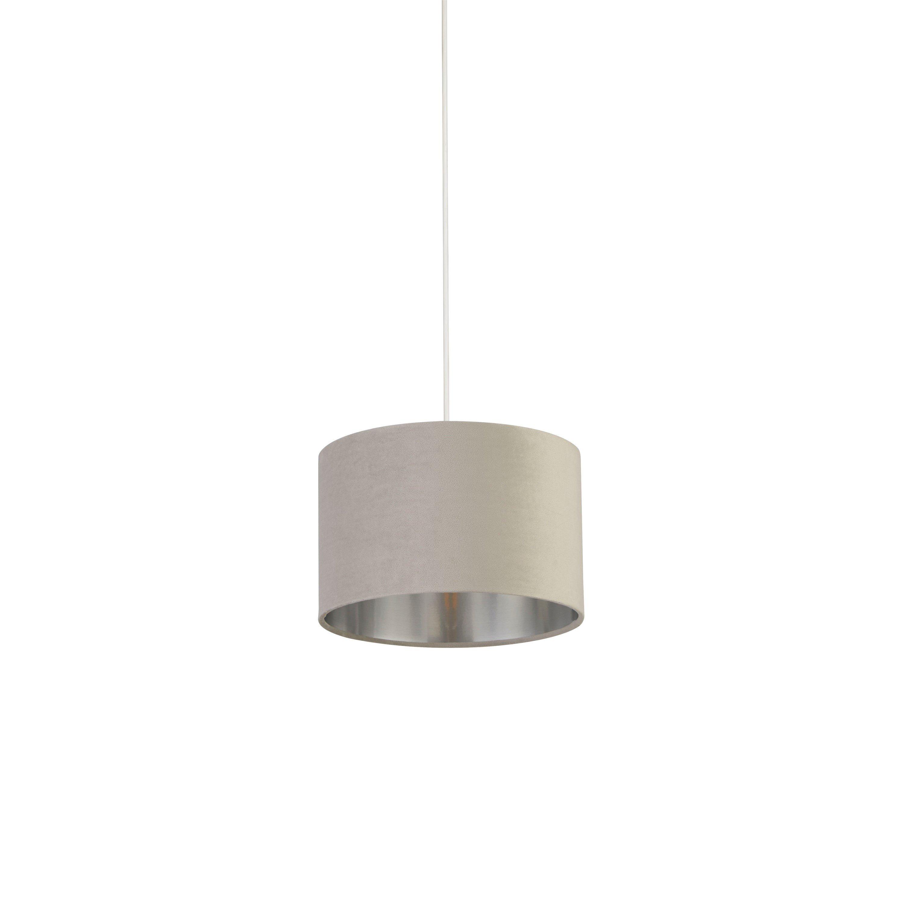 Grey - Lighting Collection - LIGHT GREY VELVET DRUM SHADE & SILVER INNER (D27cm - 4