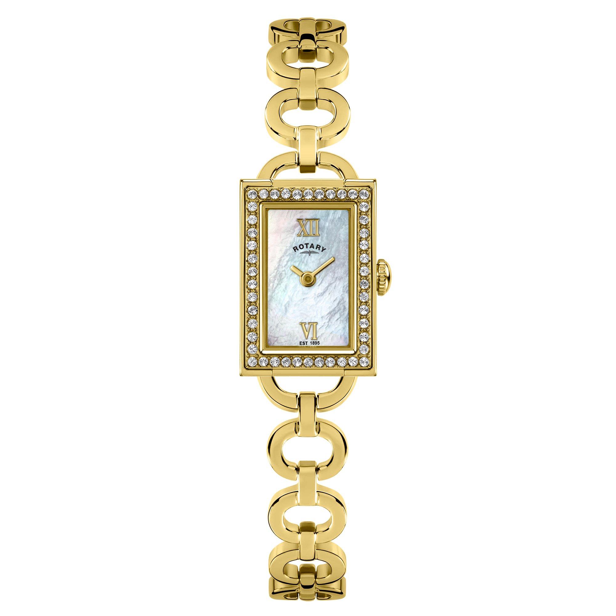 Gold - Rotary - Ladies Cocktail Stone Set SS Bracelet Watch - 1