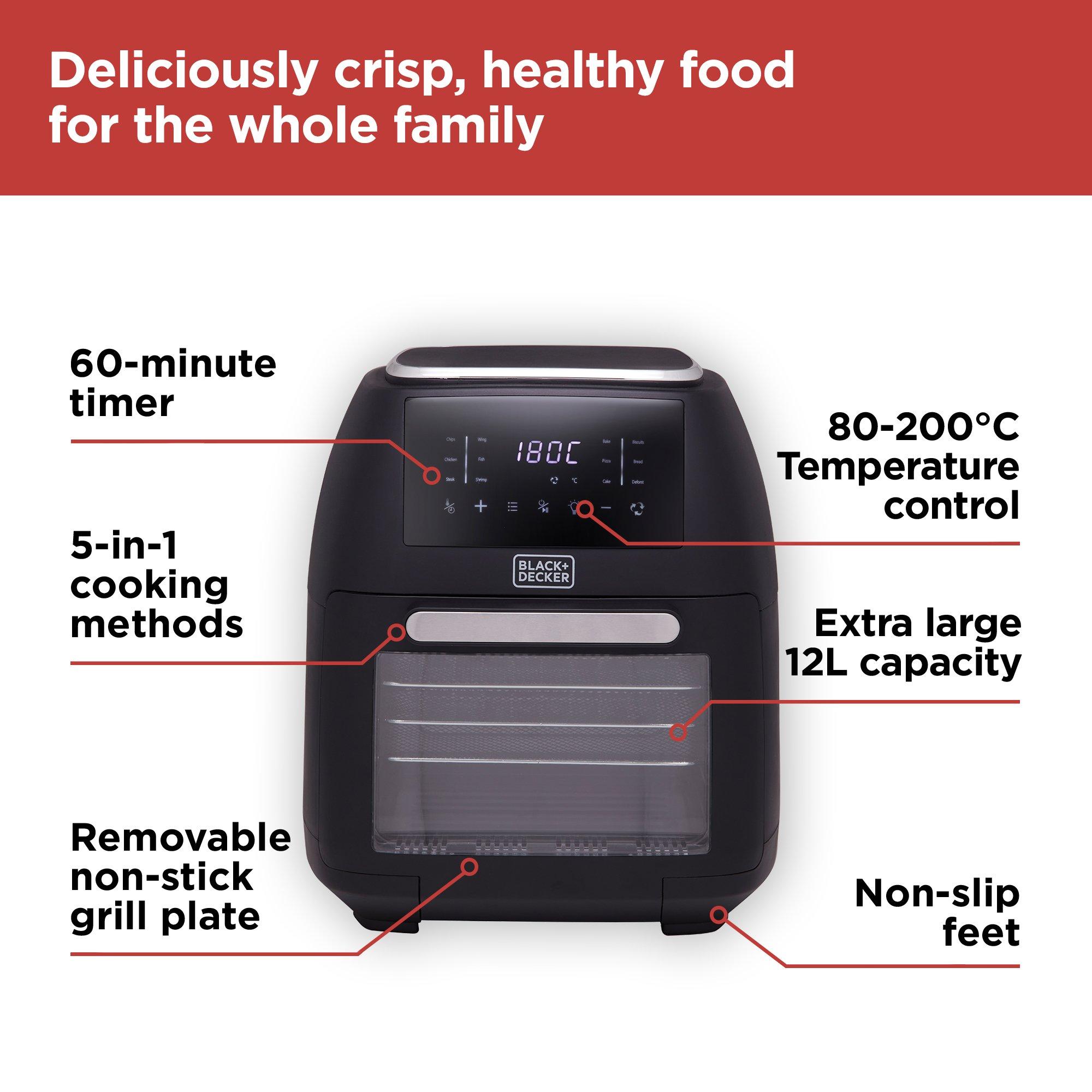 Black - Black and Decker - 12L Digital Air fryer Oven Black - 8