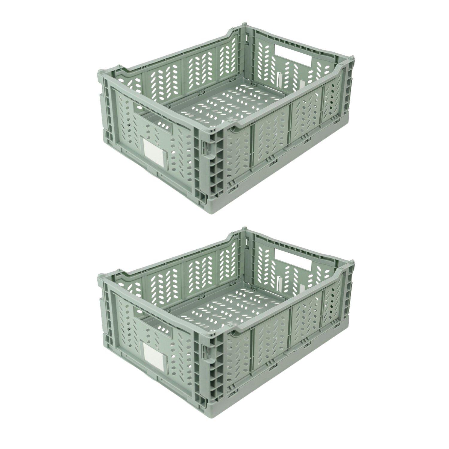 Green - JVL - JVL STACKIT - Set of 2 Foldable Storage Crates - 1