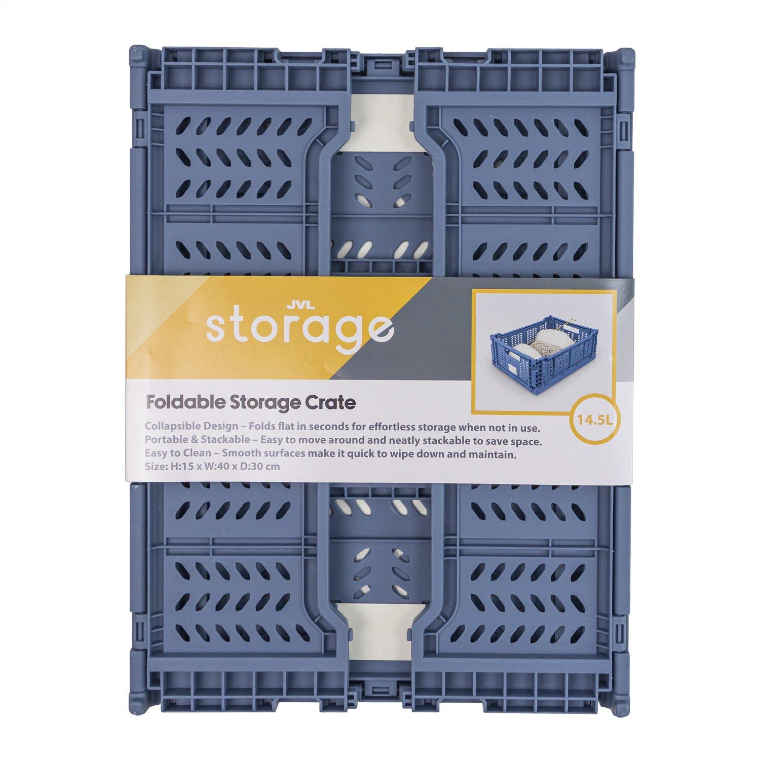 Blue - JVL - JVL STACKIT - Set of 2 Foldable Storage Crates - 11