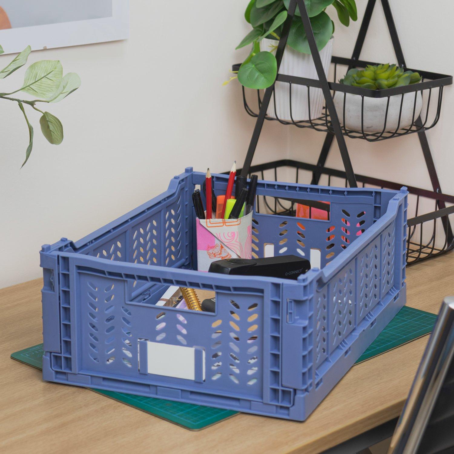 Blue - JVL - JVL STACKIT - Set of 2 Foldable Storage Crates - 9