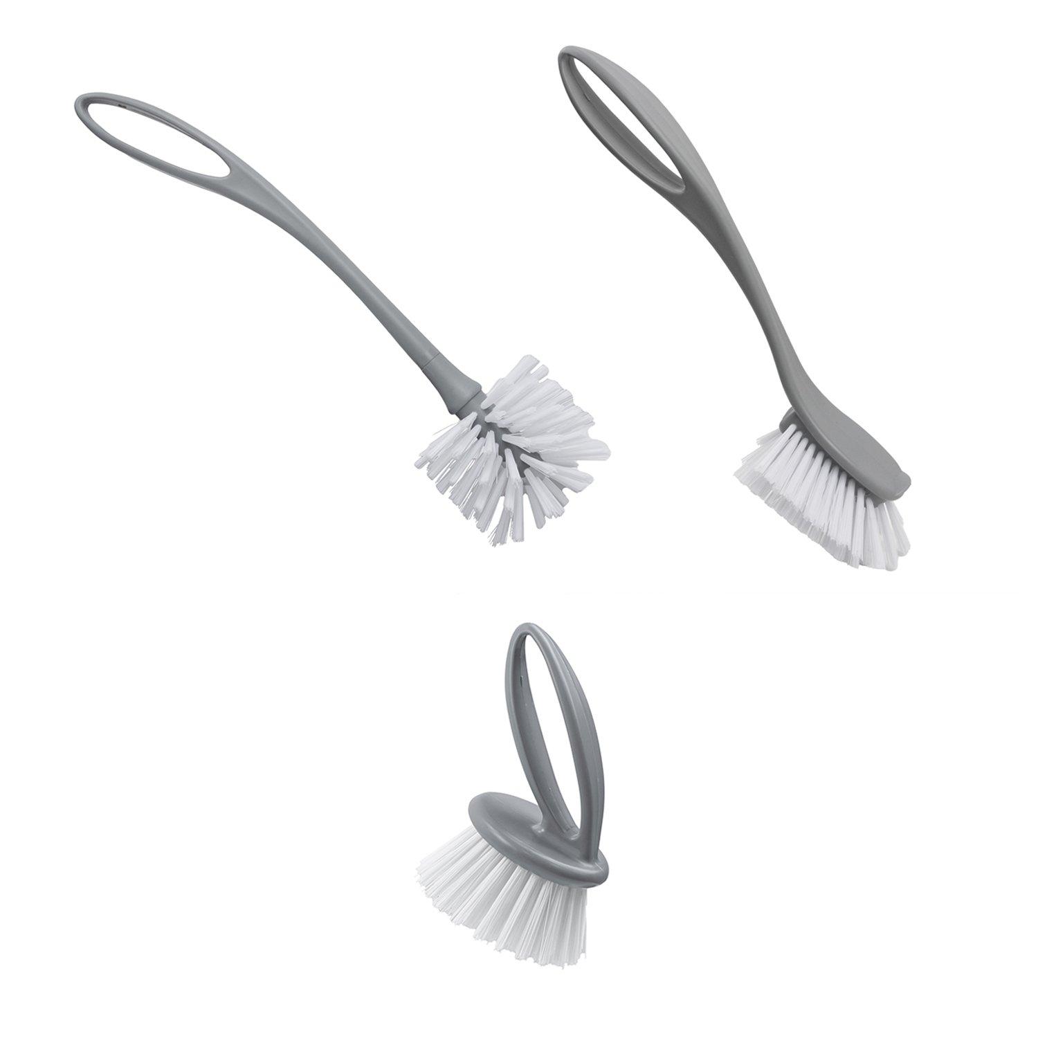 Grey - JVL - JVL Set of 3 Scrubbing Brushes with Handles - Grey - 1