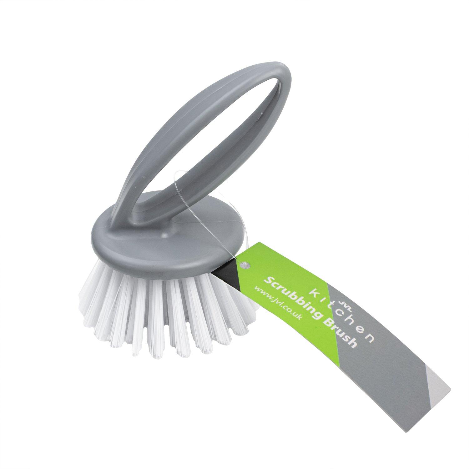 Grey - JVL - JVL Set of 3 Scrubbing Brushes with Handles - Grey - 6