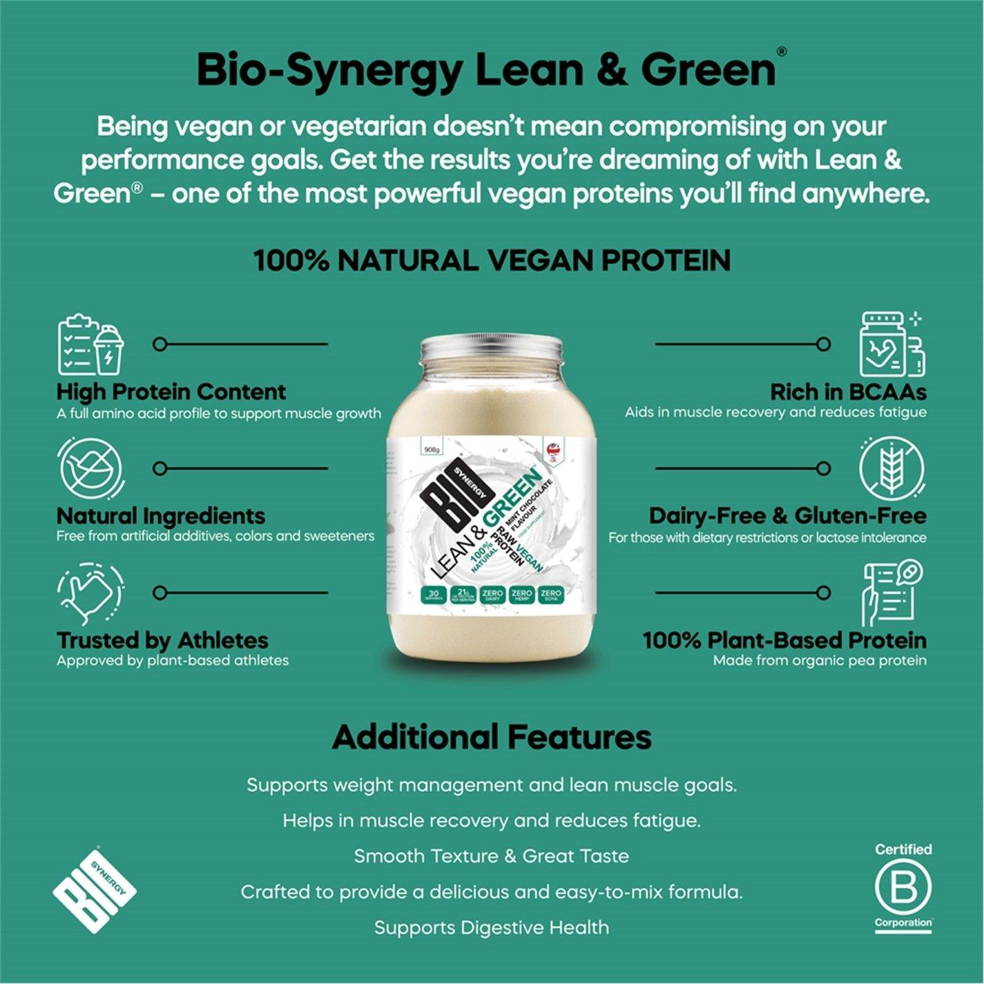Choc Mint - Bio-Synergy - Lean & Green vegan protein - choc mint - 908g - 2