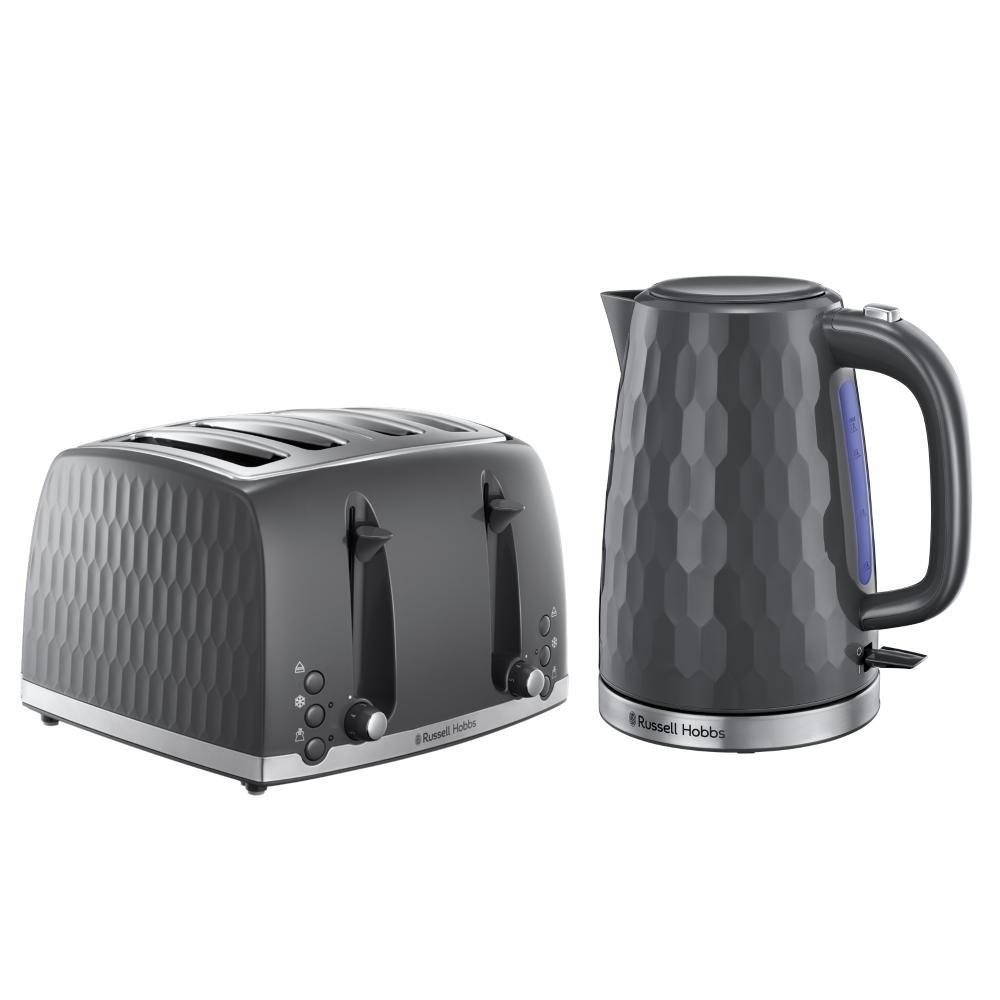 Grey - Russell Hobbs - Honeycomb Kettle and 4 Slice Toaster Breakfast Set - 4