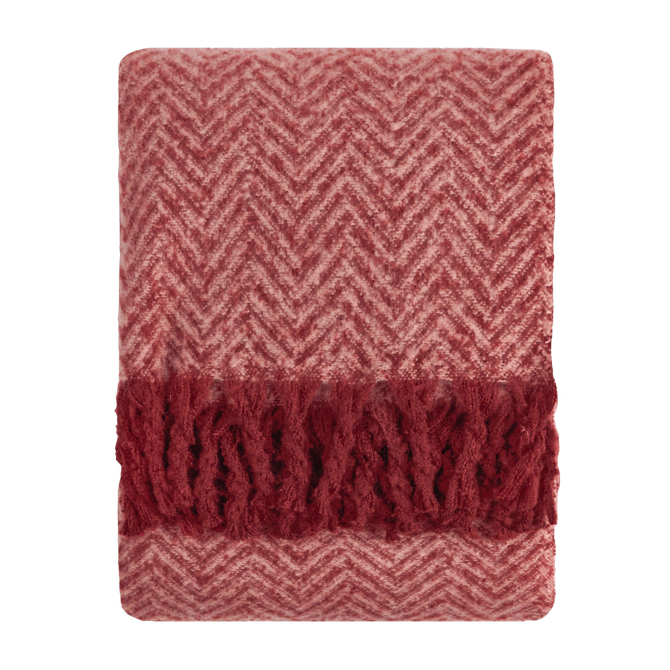 Pink/Burgundy - Furn - Tweedie Brushed Herringbone Throw - 1
