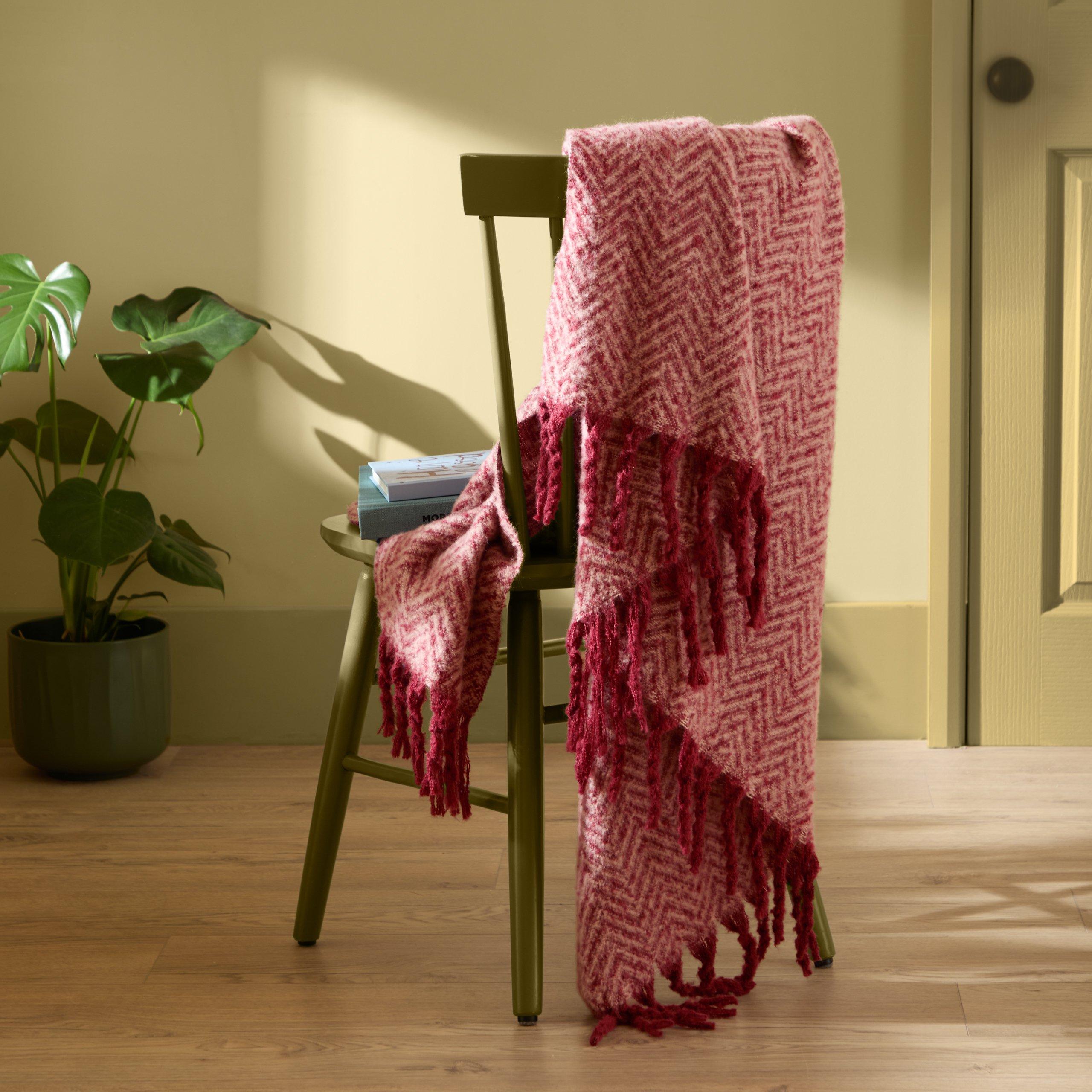 Pink/Burgundy - Furn - Tweedie Brushed Herringbone Throw - 2