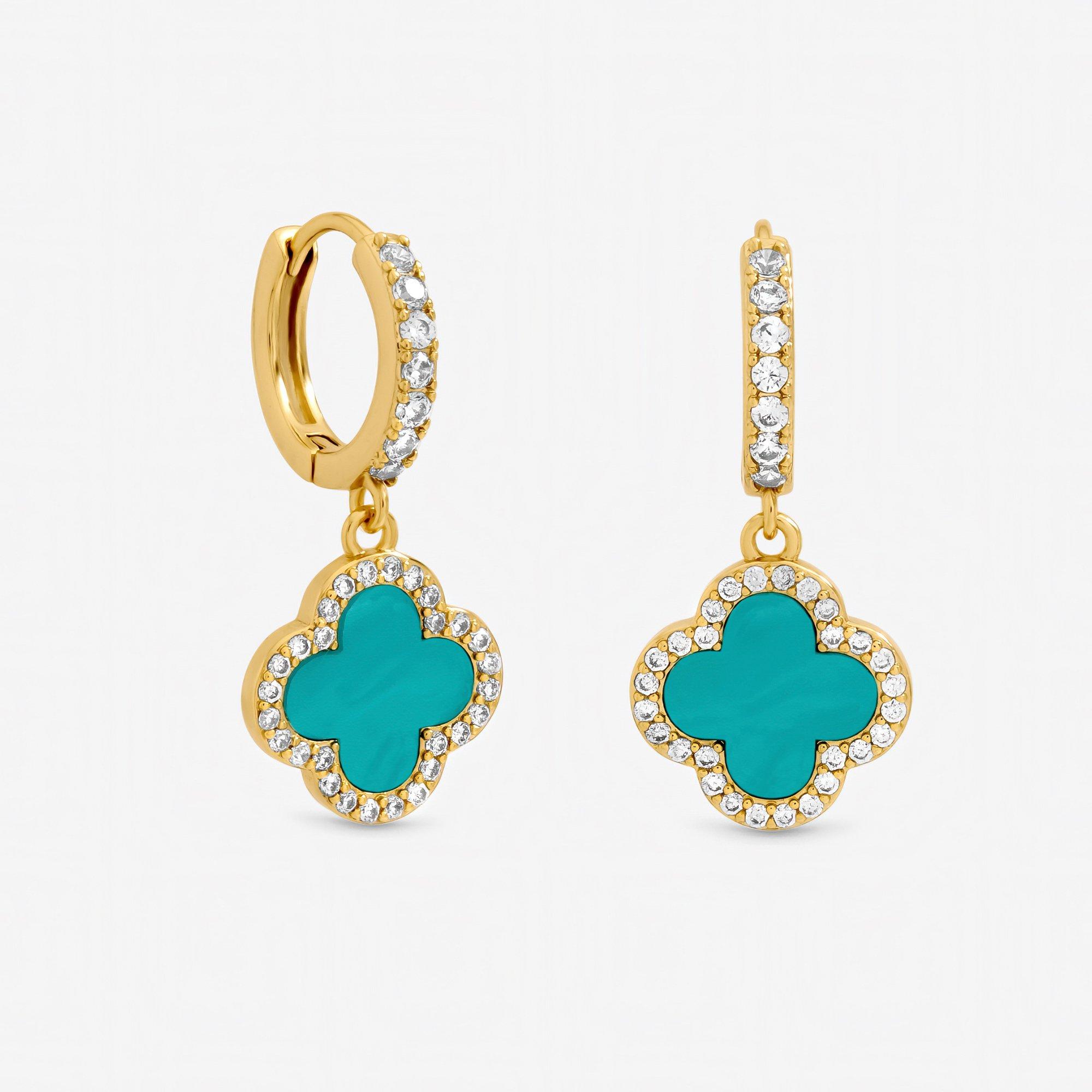 Gold - Jon Richard - Gold Plated Blue Clover Huggie Earrings - 1