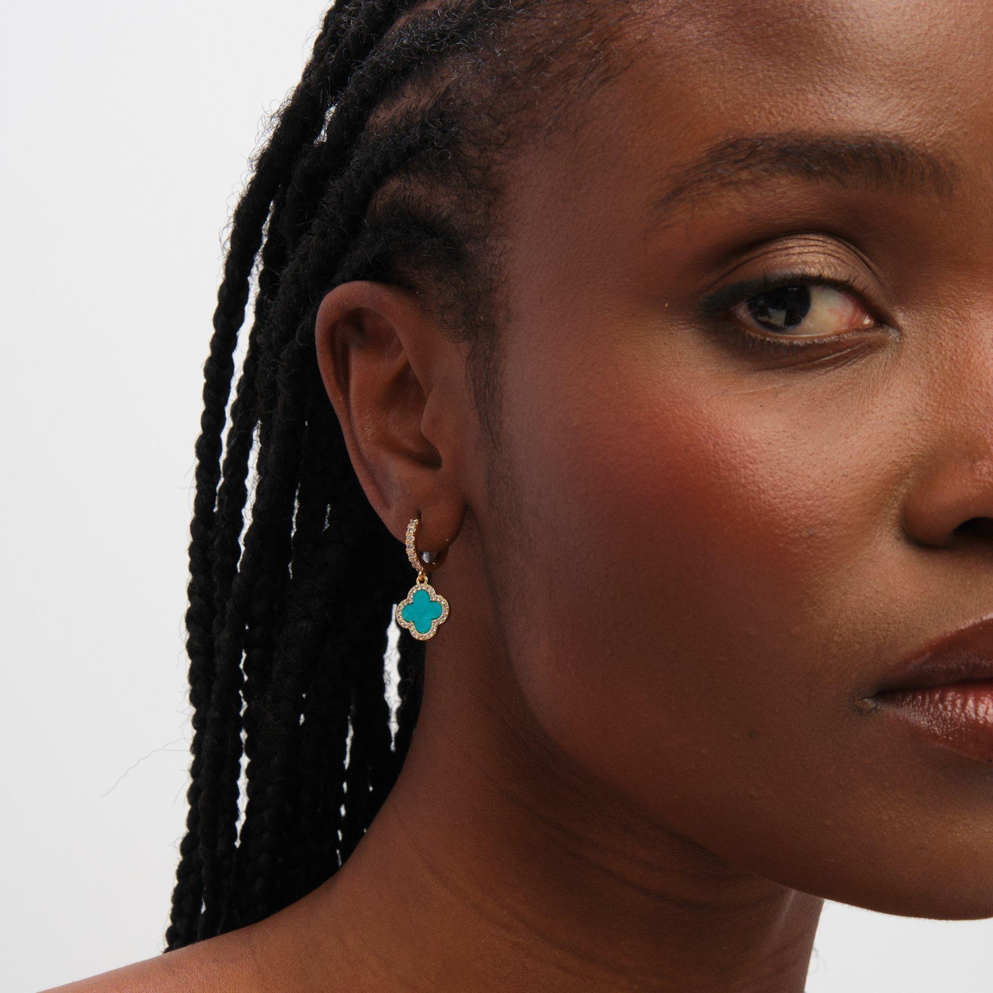 Gold - Jon Richard - Gold Plated Blue Clover Huggie Earrings - 2