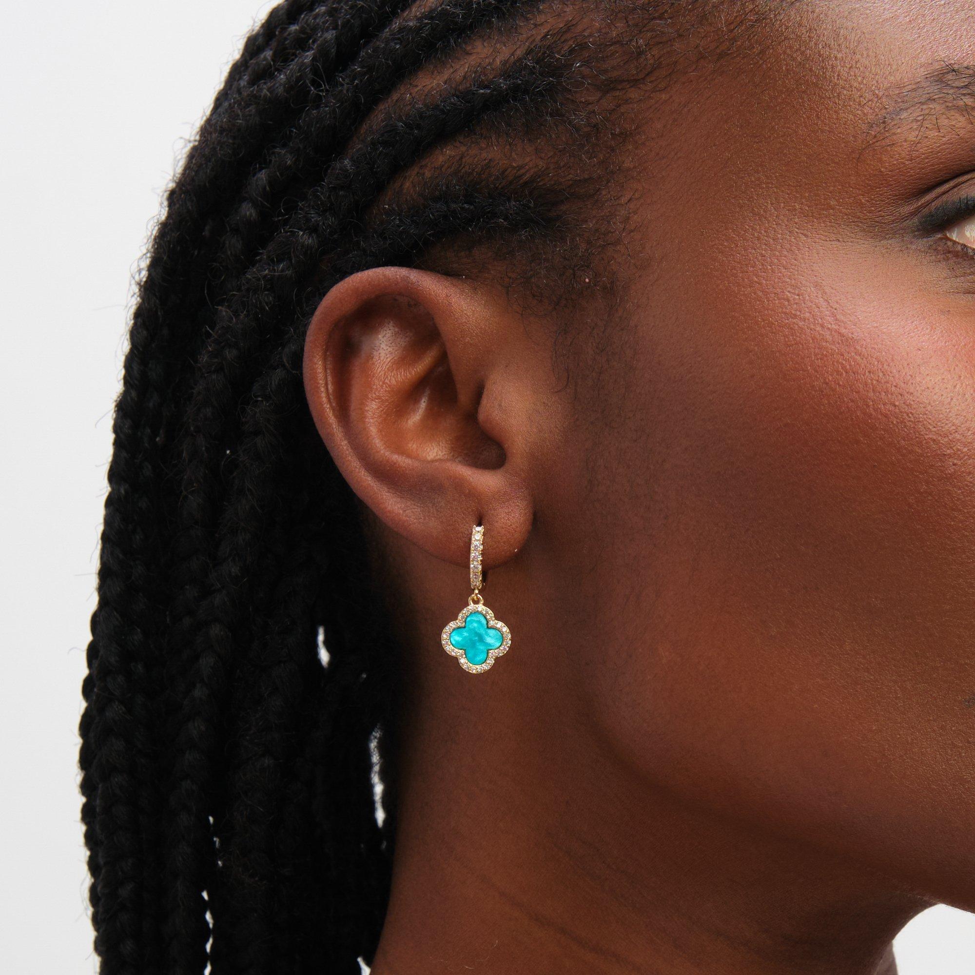 Gold - Jon Richard - Gold Plated Blue Clover Huggie Earrings - 3