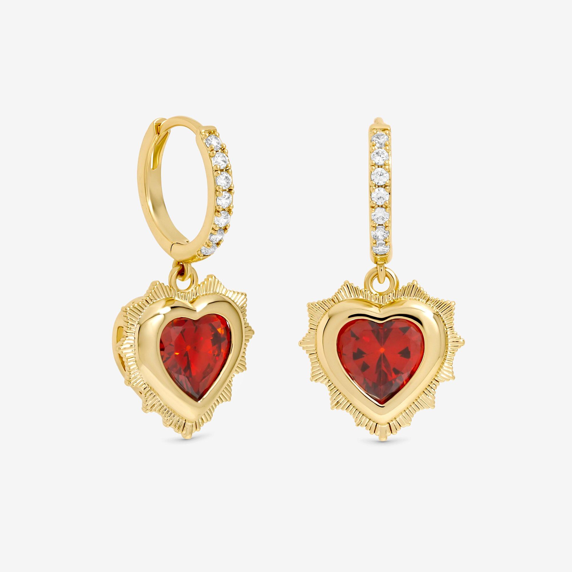 Gold - Jon Richard - 14Ct Gold Plated Heart Birthstone Huggies - July - 2
