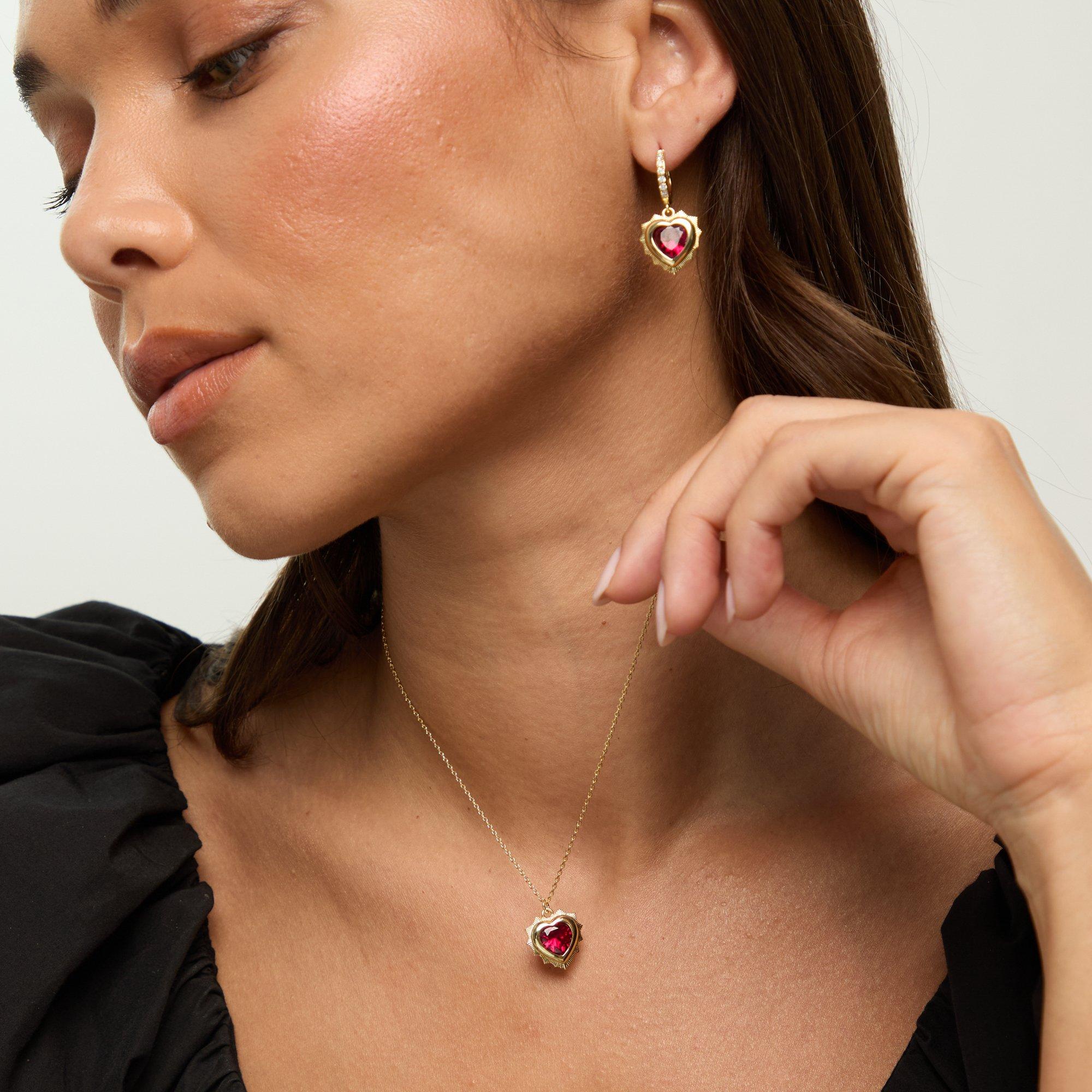 Gold - Jon Richard - 14Ct Gold Plated Heart Birthstone Huggies - July - 4