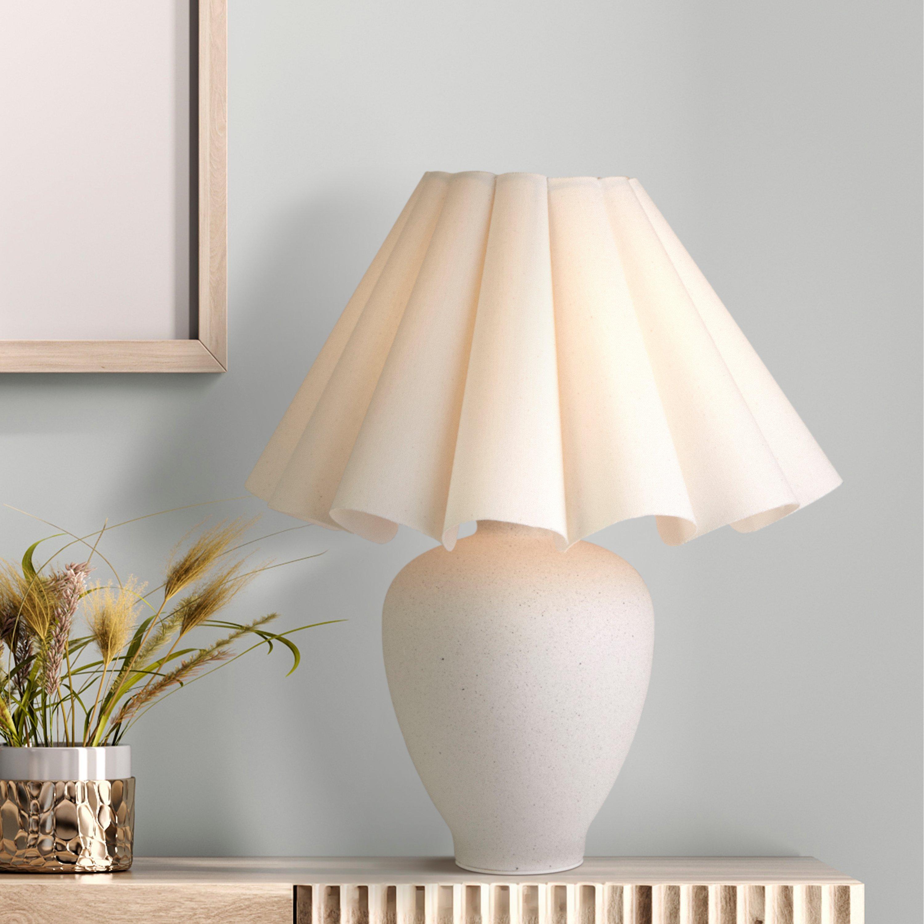 Lighting Collection  Ceramic Lamp With Scallop Edge Shade - White