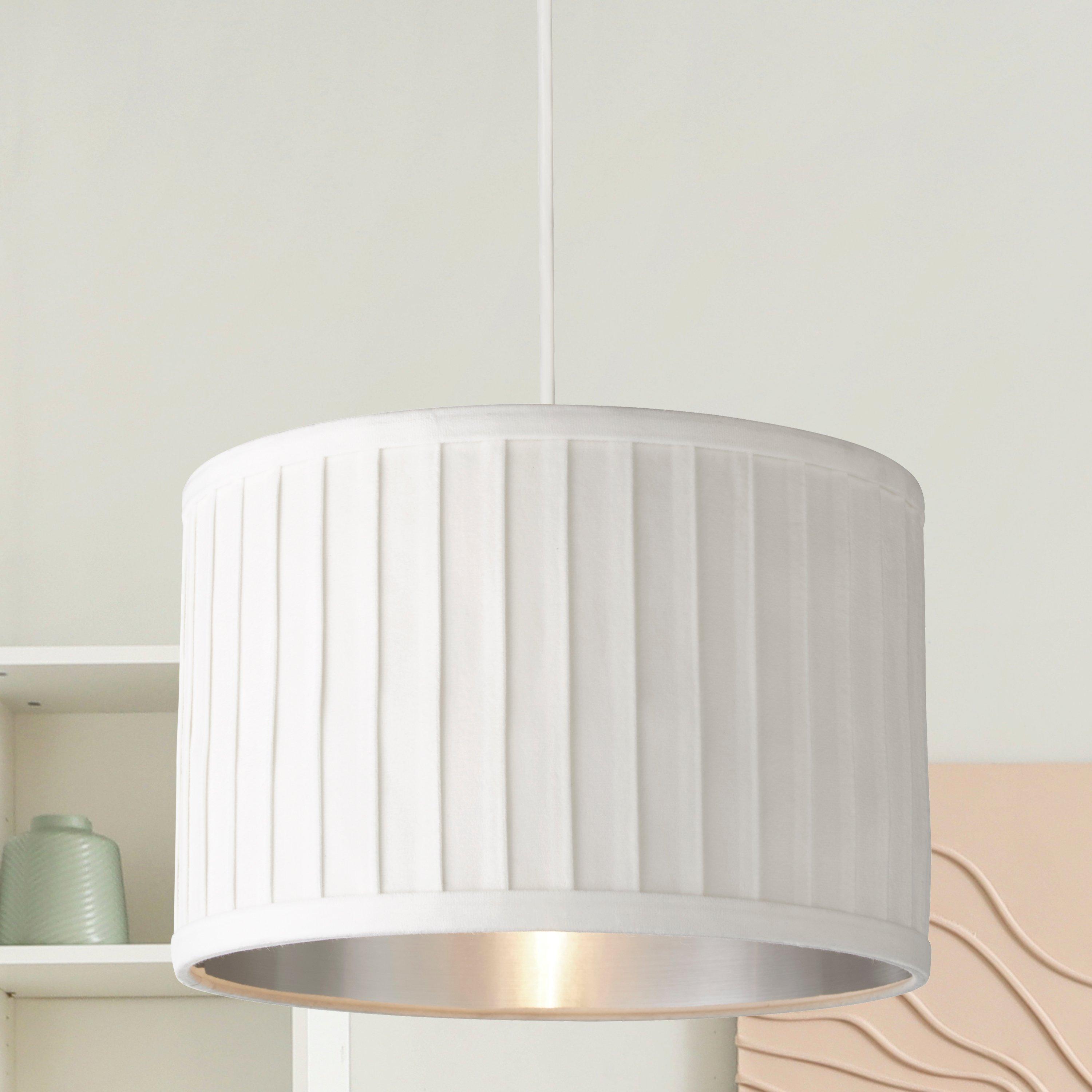 Ivory - Lighting Collection - Pleated Velvet Ivory Shade With Metallic Silver In - 1