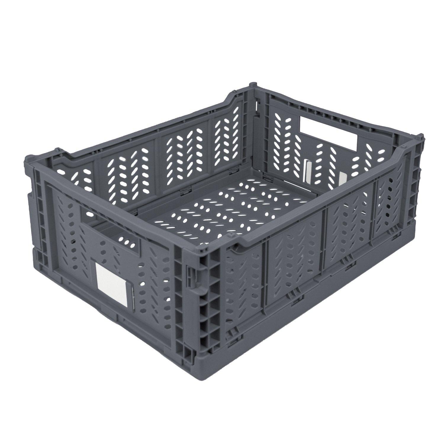 Grey - JVL - JVL STACKIT - Set of 4 Plastic Foldable Storage Cr - 2