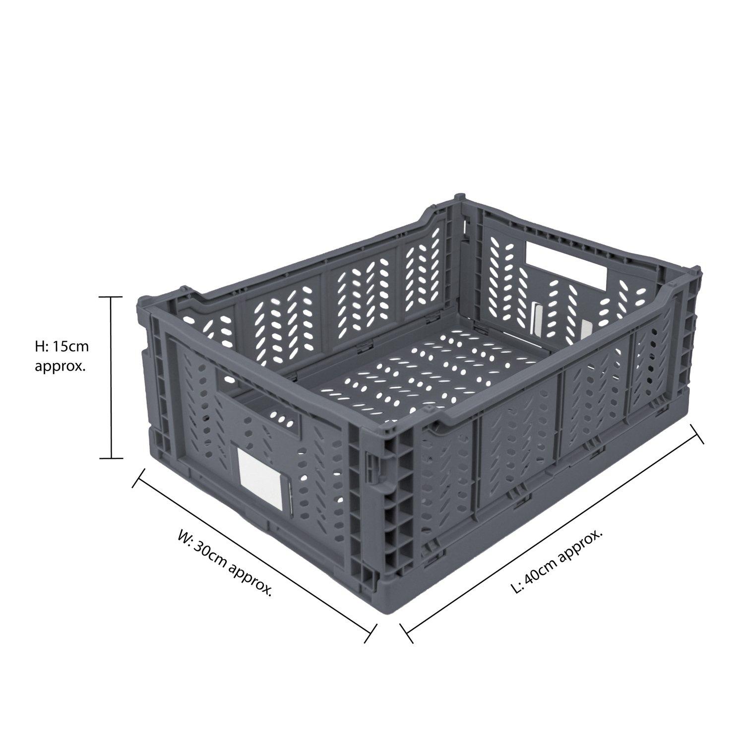 Grey - JVL - JVL STACKIT - Set of 4 Plastic Foldable Storage Cr - 11