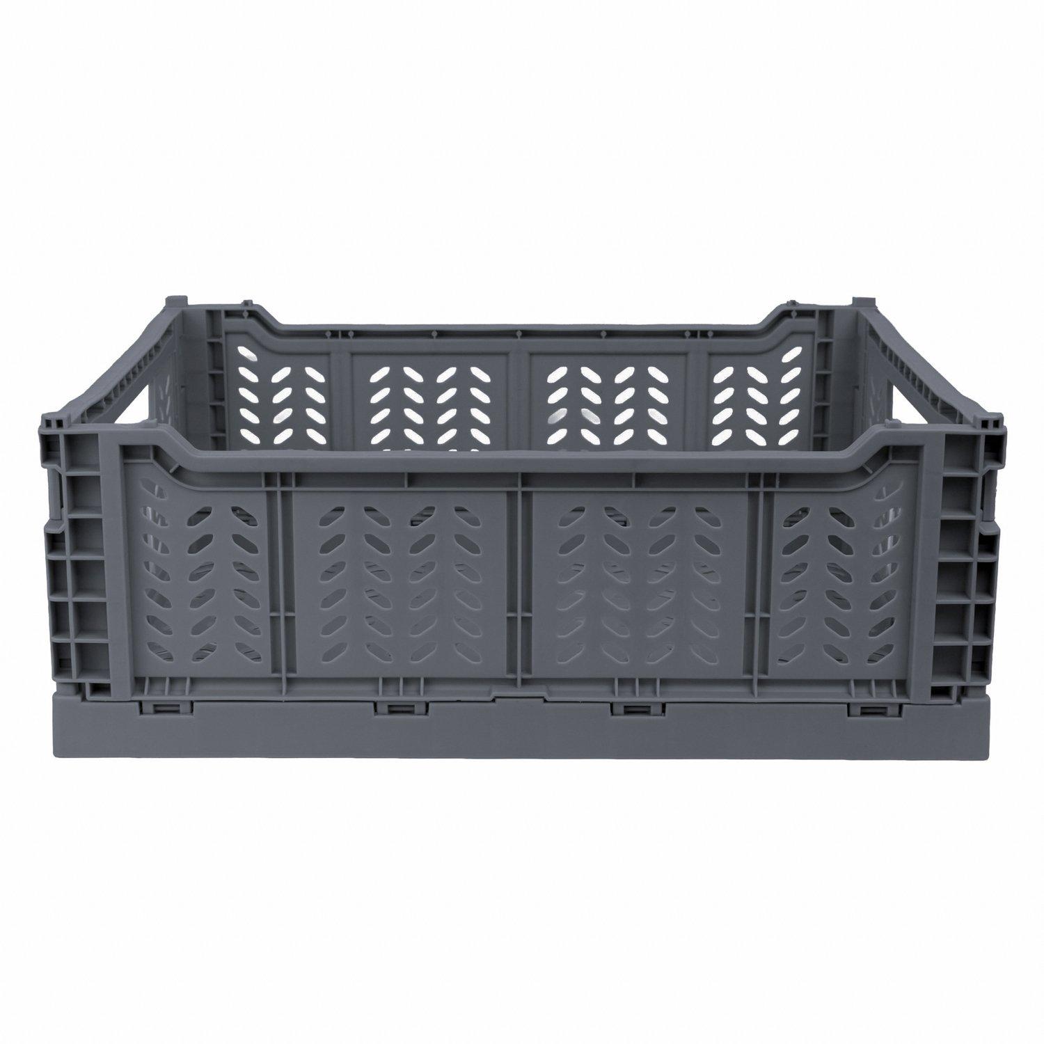 Grey - JVL - JVL STACKIT - Set of 4 Plastic Foldable Storage Cr - 5