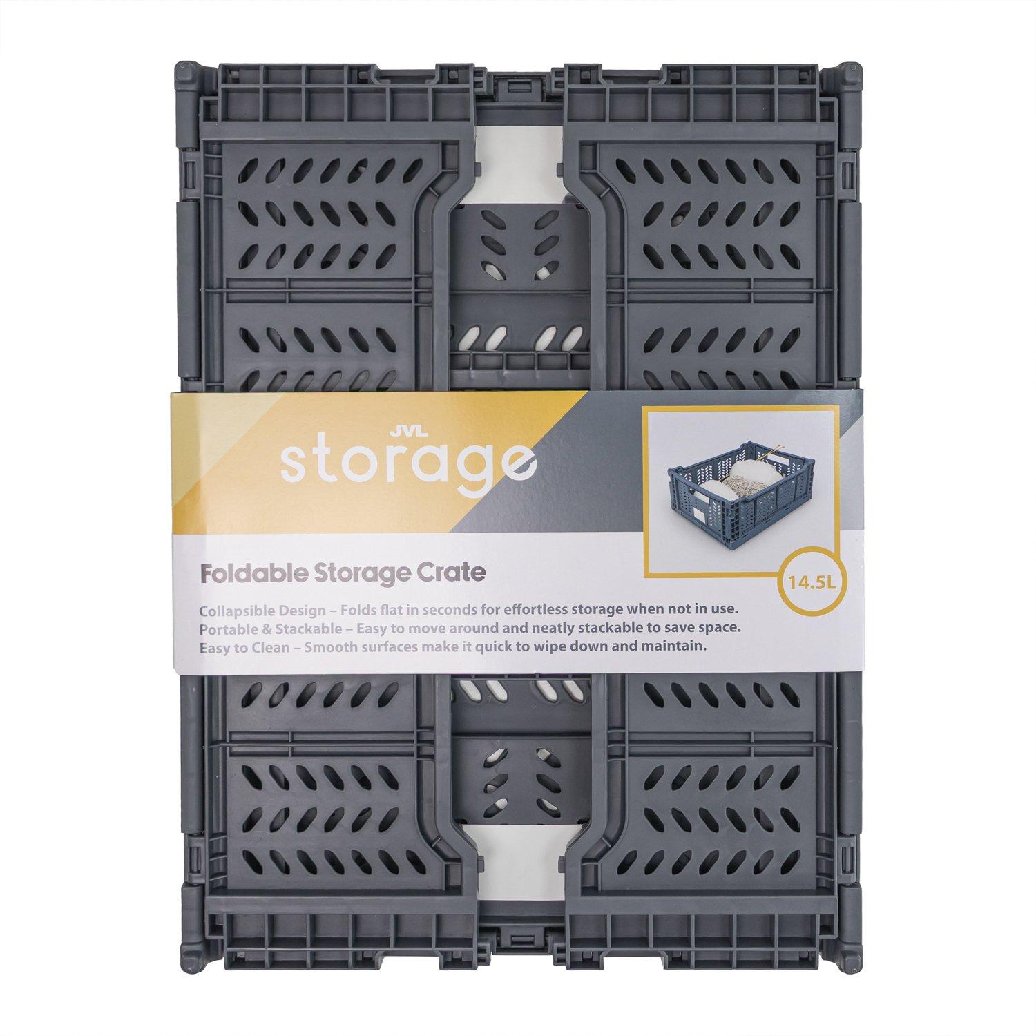 Grey - JVL - JVL STACKIT - Set of 4 Plastic Foldable Storage Cr - 10