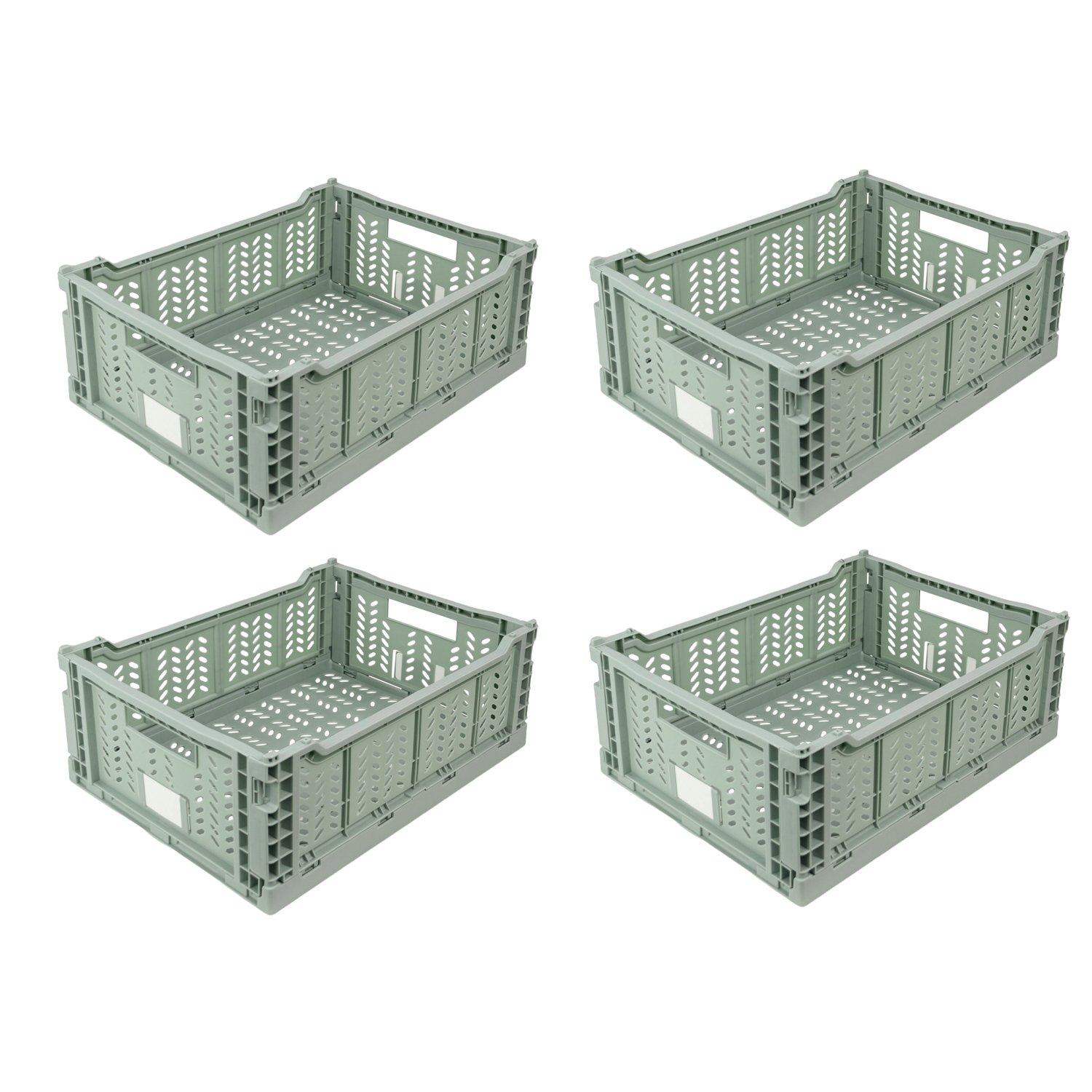 Green - JVL - JVL STACKIT - Set of 4 Plastic Foldable Storage Cr - 1