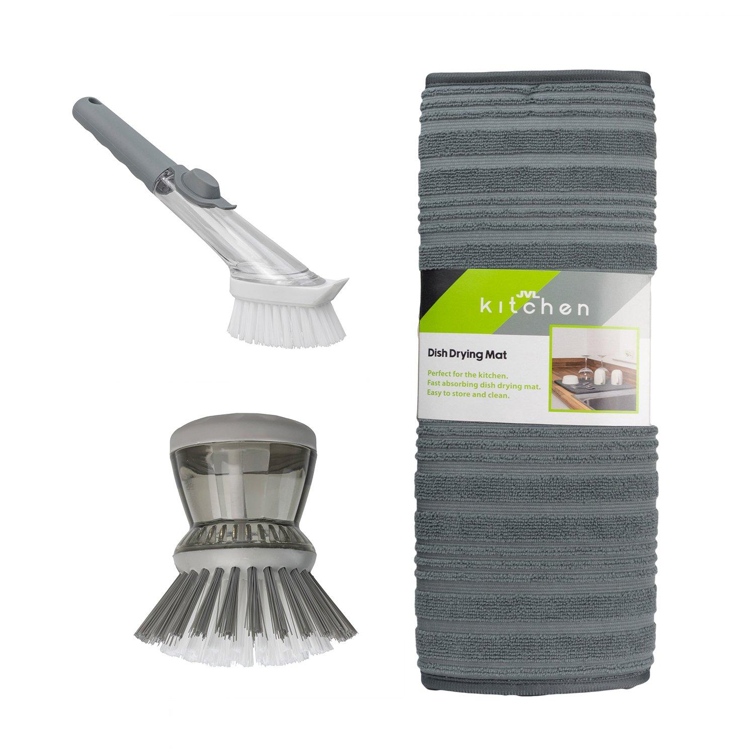 Grey - JVL - JVL Sesha Dish Drying Mat & Cleaning Brush Bundle - 1