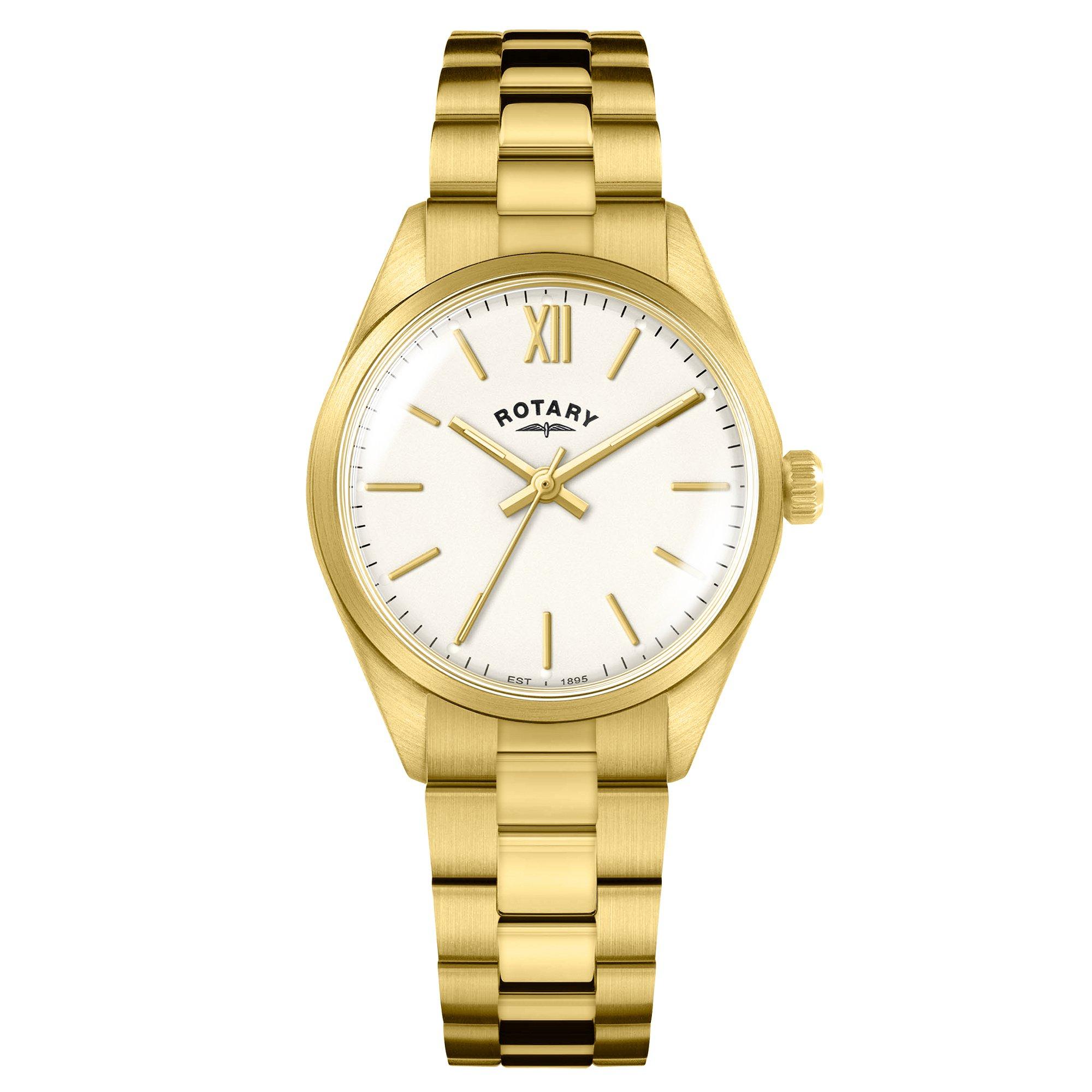 Gold - Rotary - Ladies Heritage White Dial SS Bracelet Watc - 1