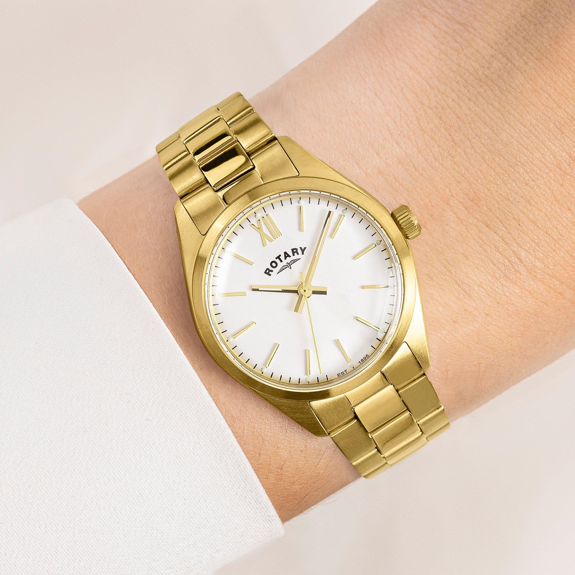 Gold - Rotary - Rotary Ladies Heritage White Dial SS Bracelet Watc - 3