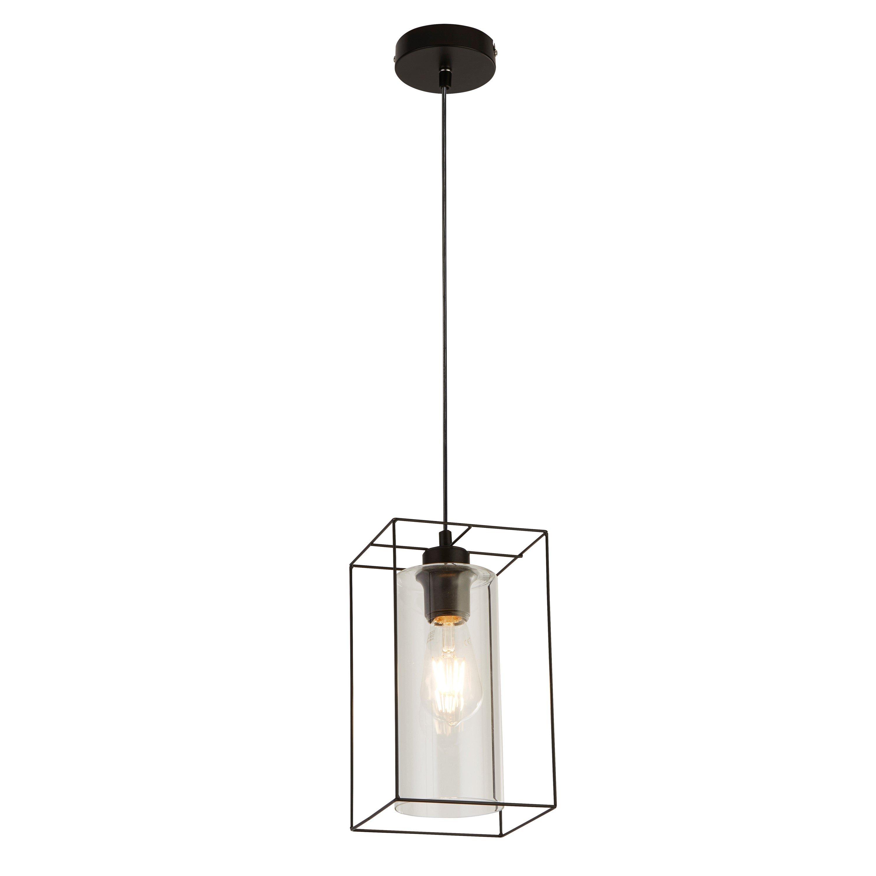 Black - Lighting Collection - Black Frame Single Pendant With Clear Inner Glass - 2