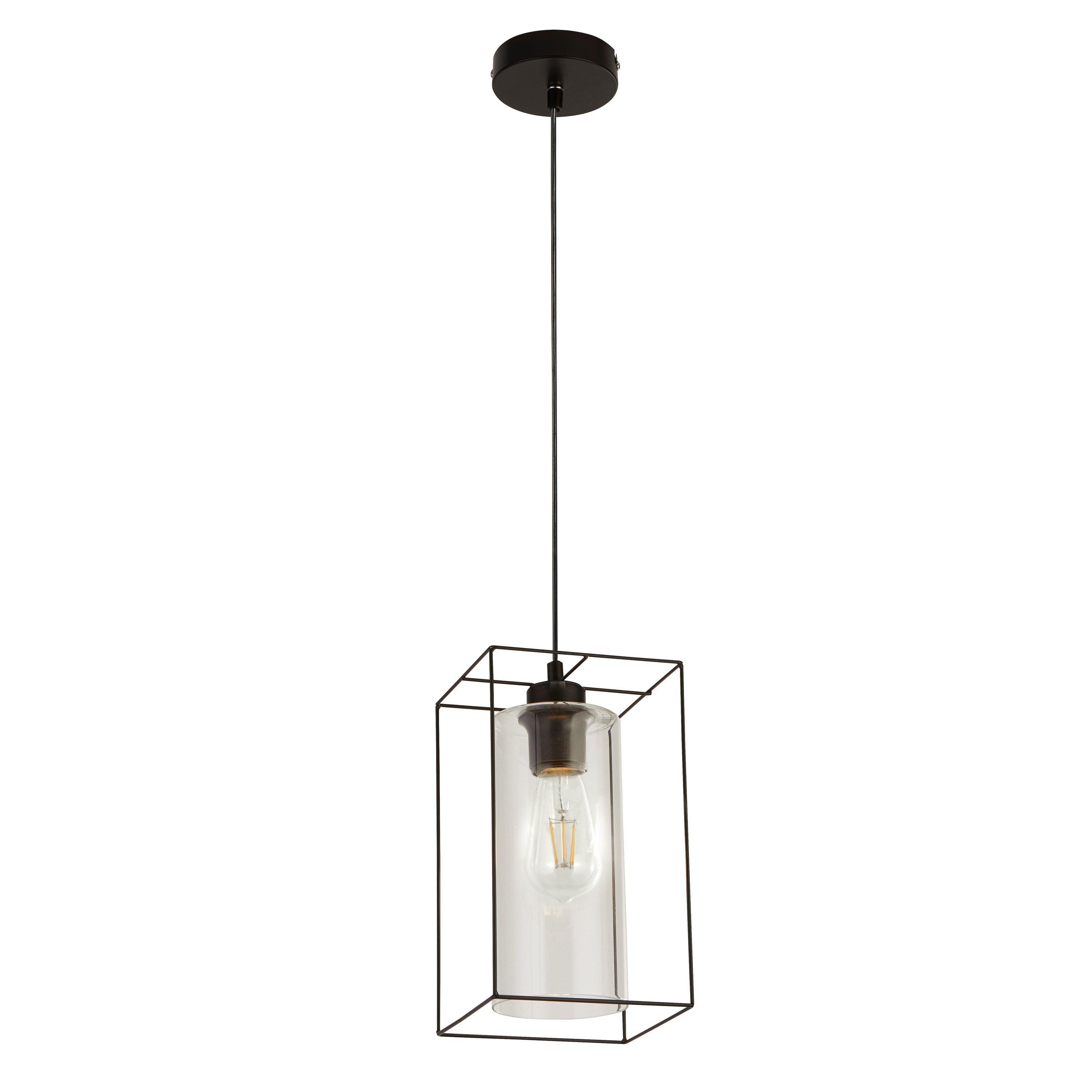 Black - Lighting Collection - Black Frame Single Pendant With Clear Inner Glass - 3