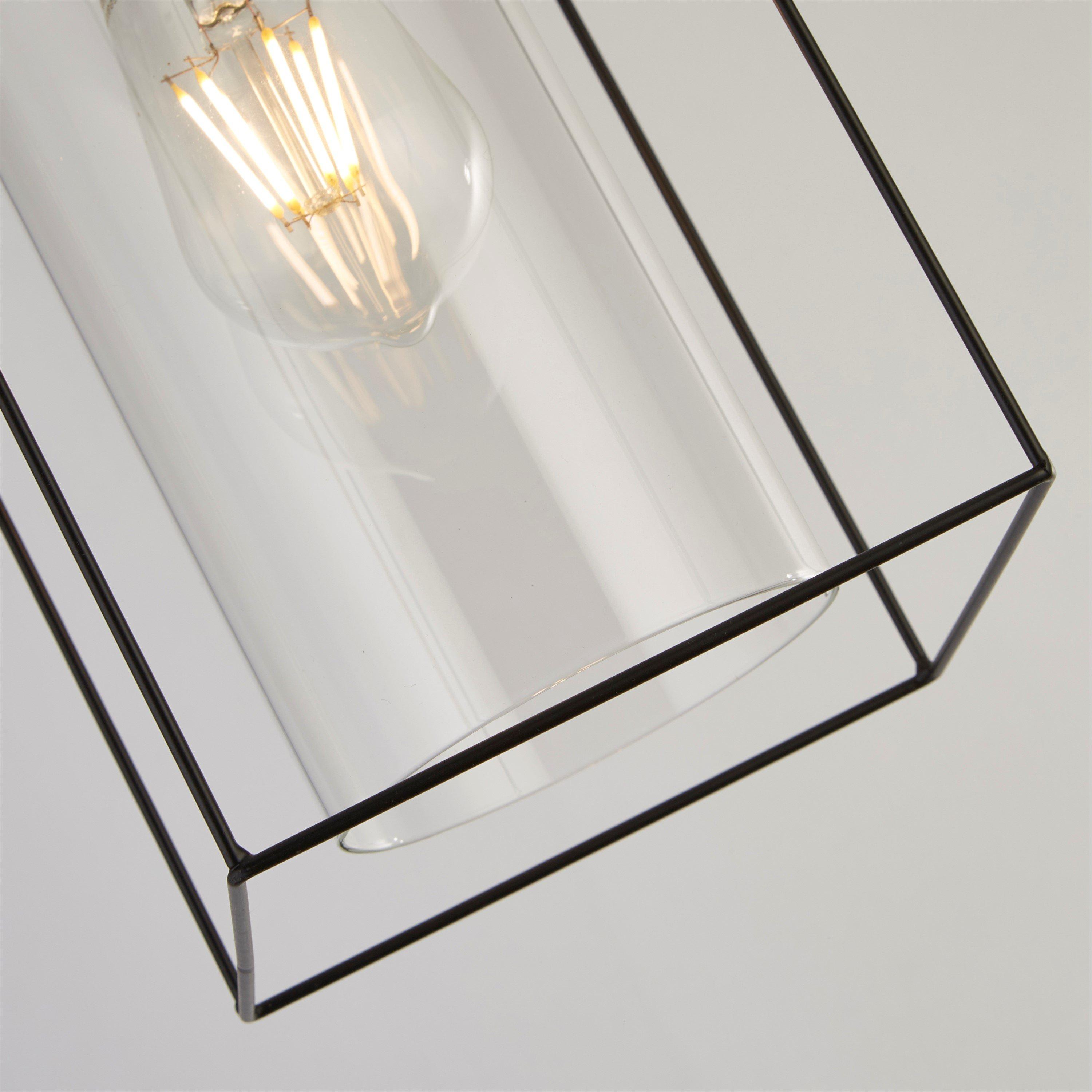 Black - Lighting Collection - Black Frame Single Pendant With Clear Inner Glass - 4