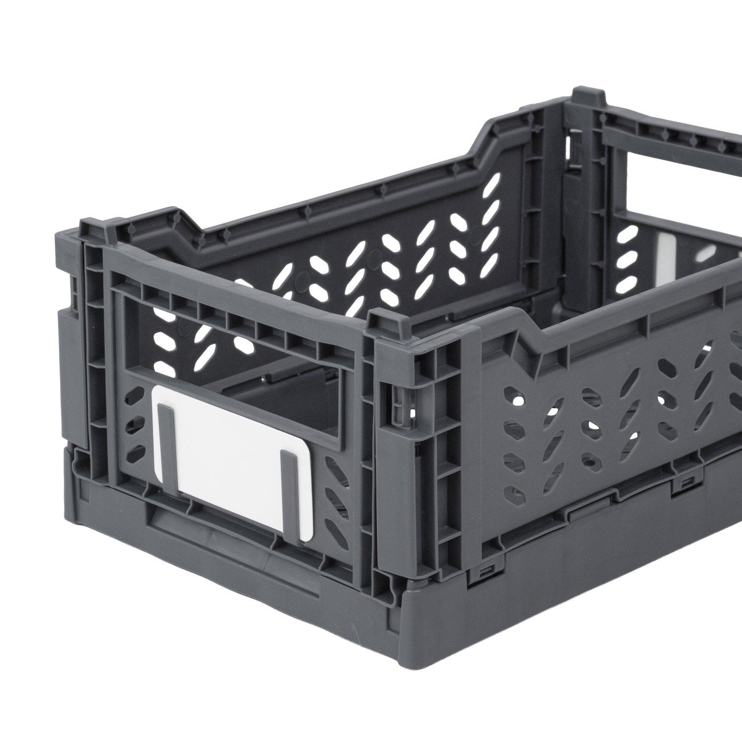 Grey - JVL - JVL STACKIT - Set of 6 Plastic Foldable Storage Cr - 6