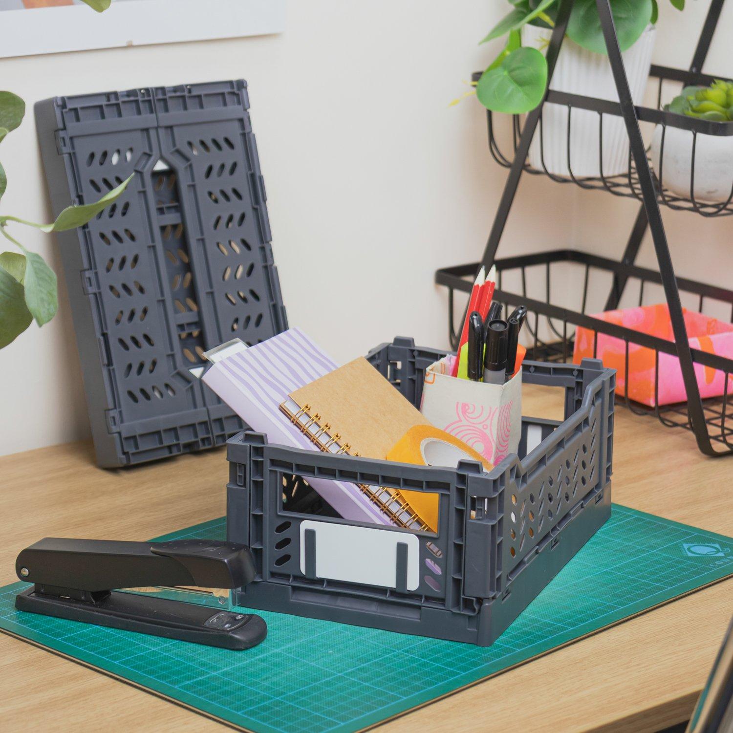Grey - JVL - JVL STACKIT - Set of 6 Plastic Foldable Storage Cr - 8