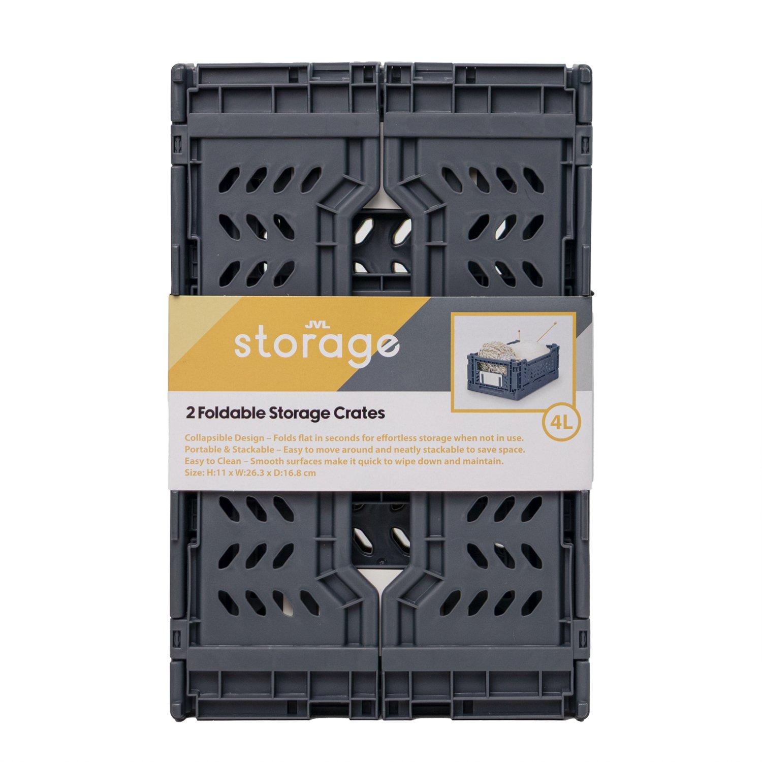 Grey - JVL - JVL STACKIT - Set of 6 Plastic Foldable Storage Cr - 9