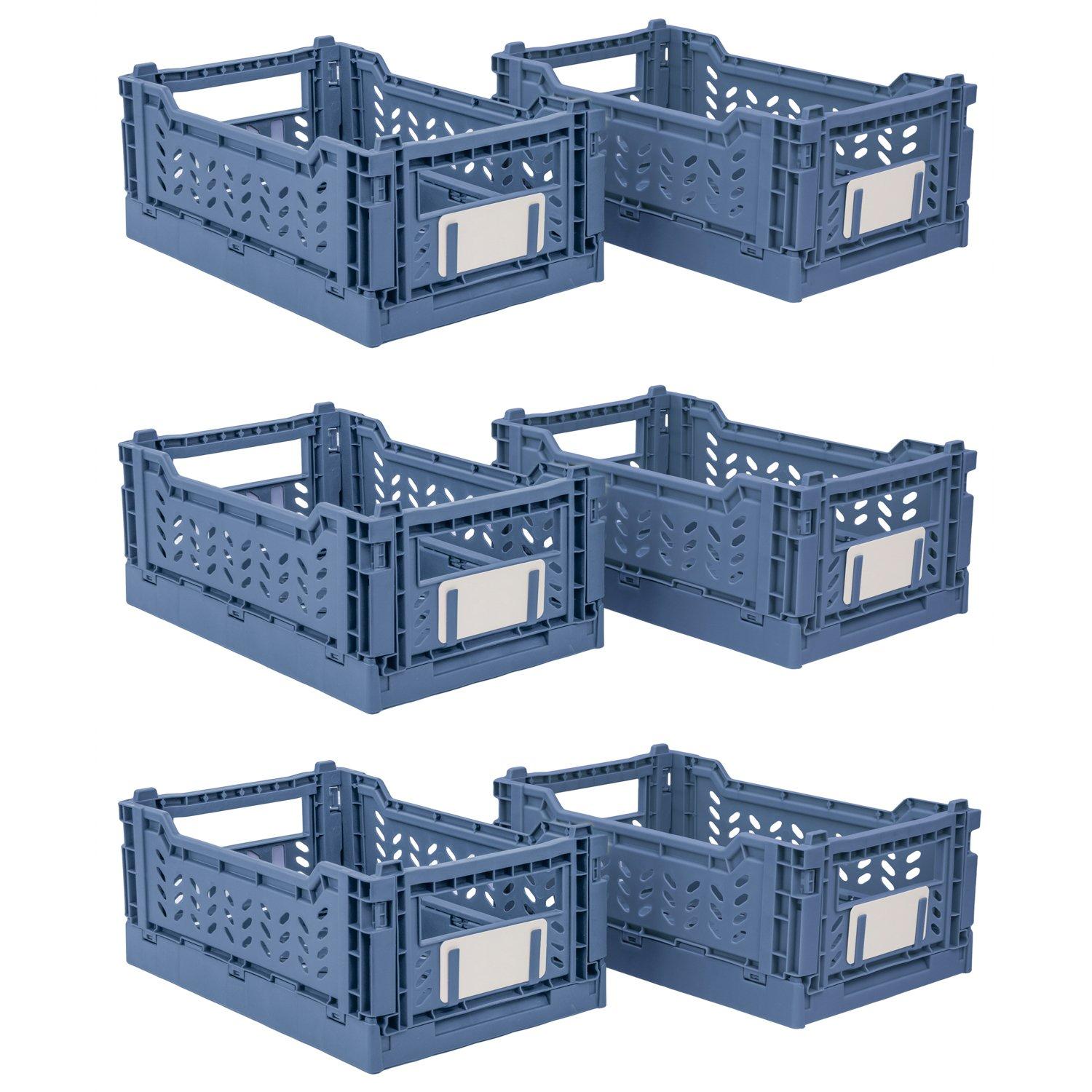 Blue - JVL - JVL STACKIT - Set of 6 Plastic Foldable Storage Cr - 1