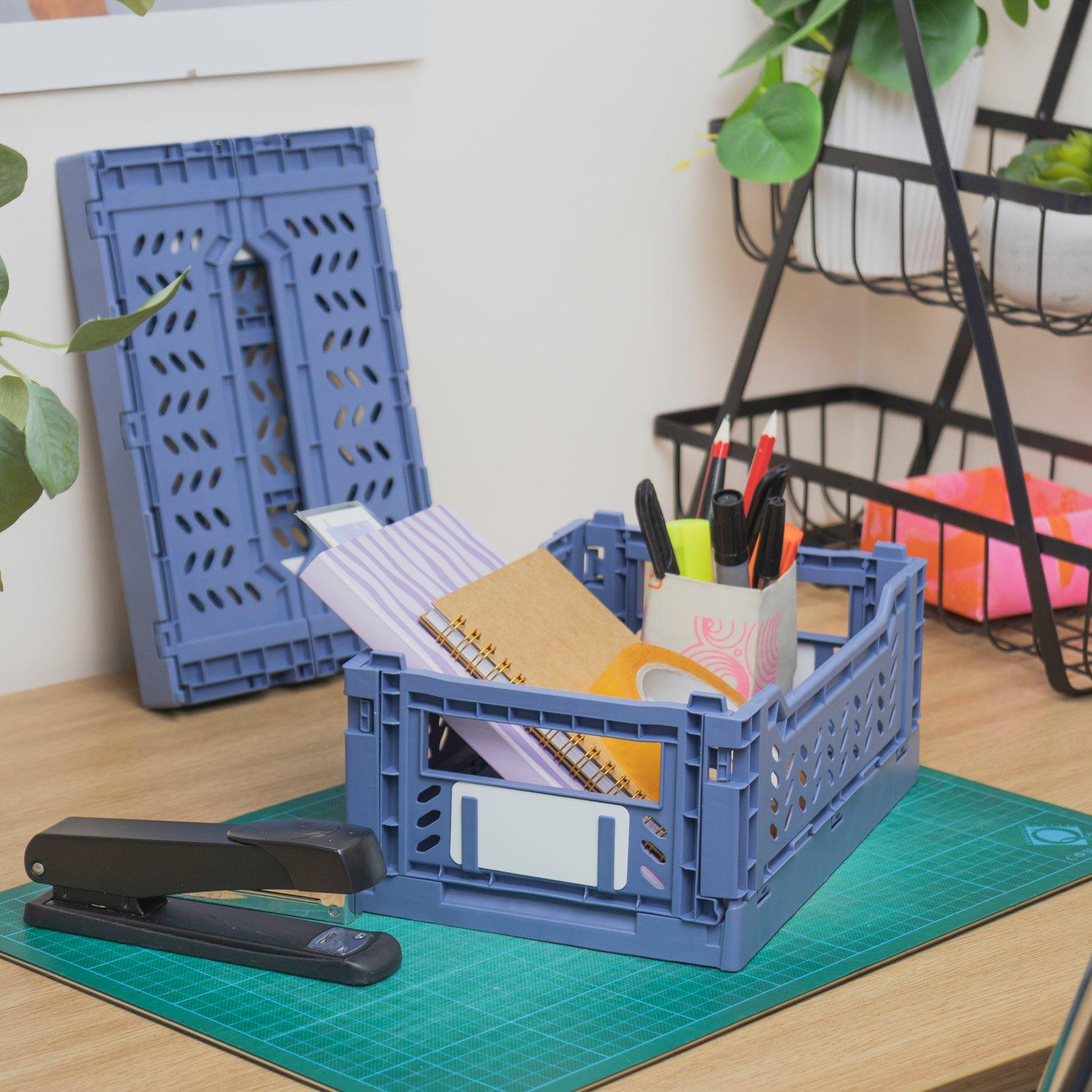 Blue - JVL - JVL STACKIT - Set of 6 Plastic Foldable Storage Cr - 8
