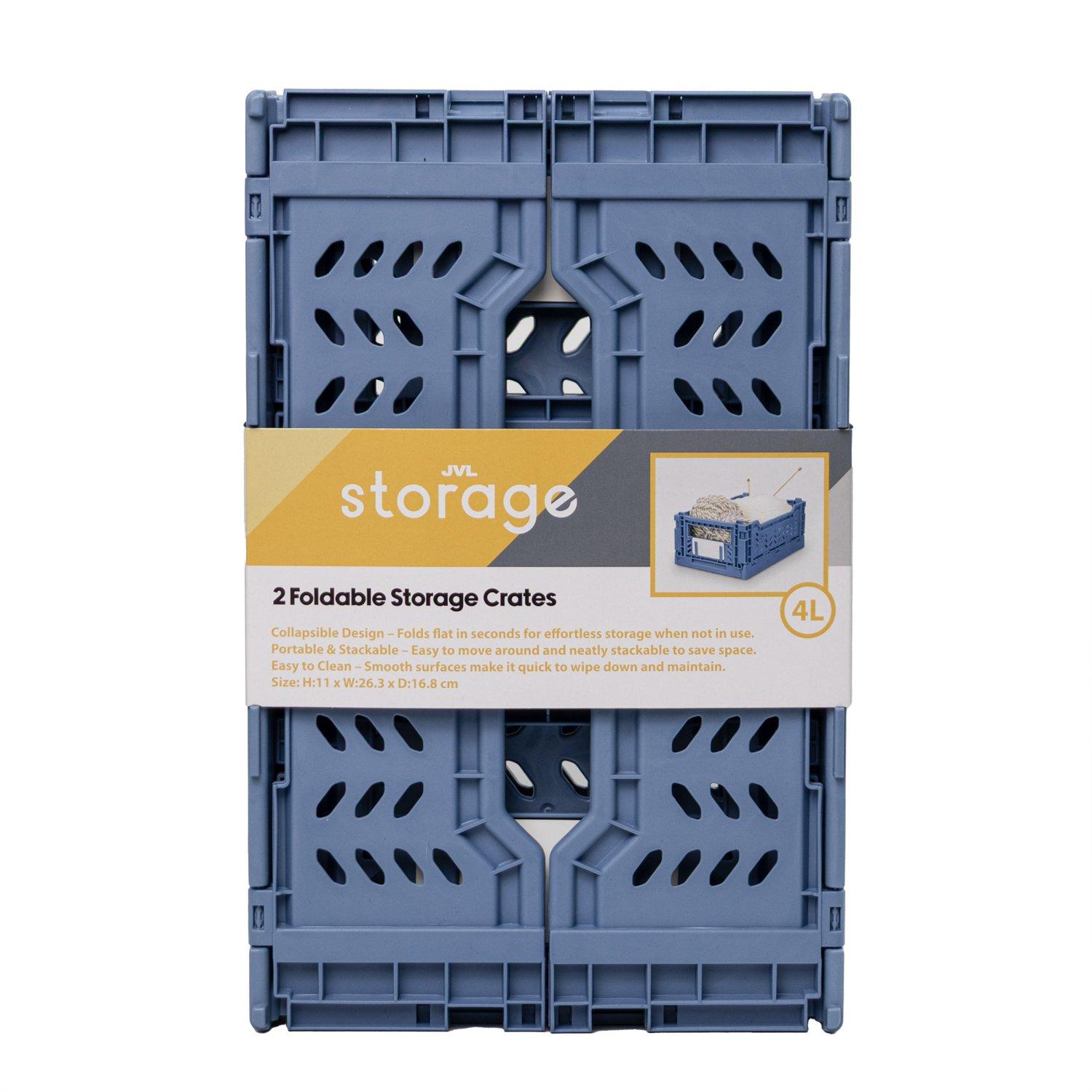 Blue - JVL - JVL STACKIT - Set of 6 Plastic Foldable Storage Cr - 9