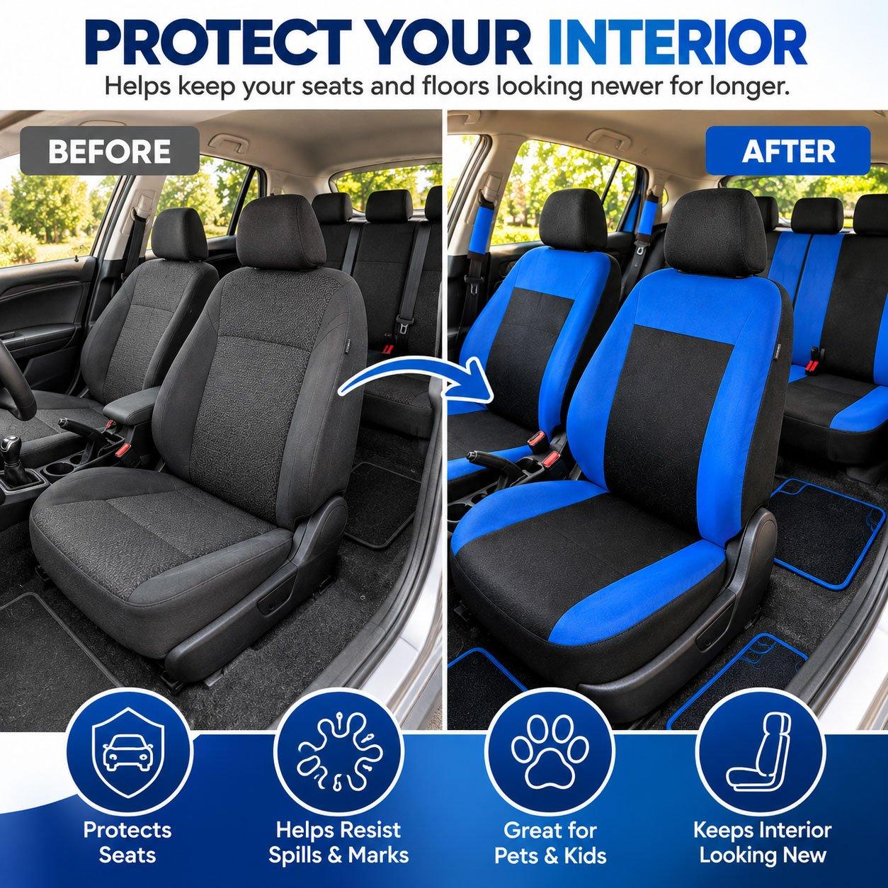 Black/Blue - Streetwize - 19-Piece Blue & Black Interior Car Set - 6