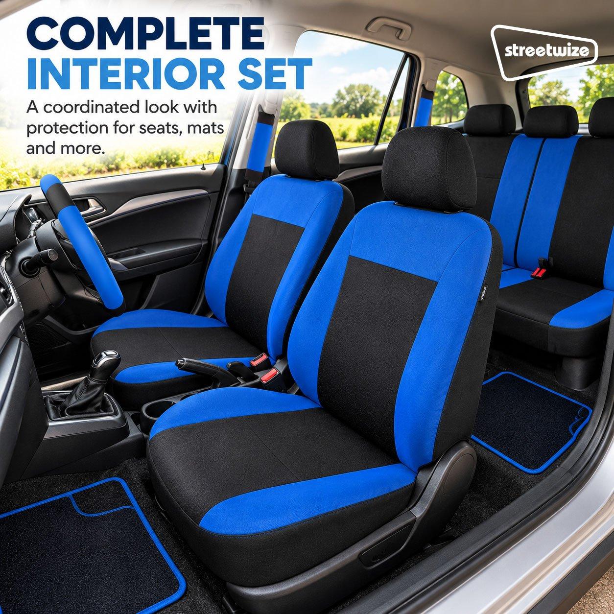 Black/Blue - Streetwize - 19-Piece Blue & Black Interior Car Set - 7