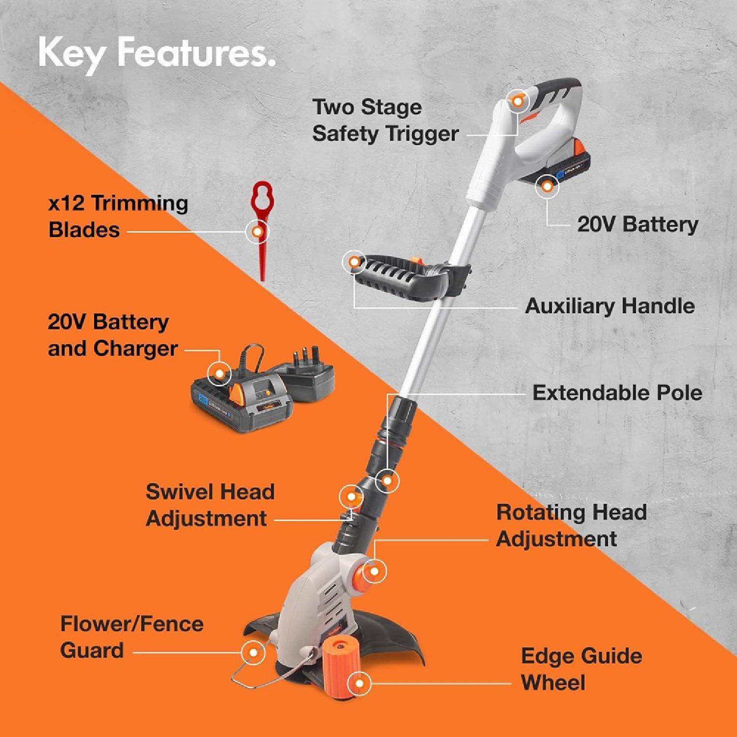 Grey - VonHaus - VonHaus Cordless Grass Trimmer – Electric - 6