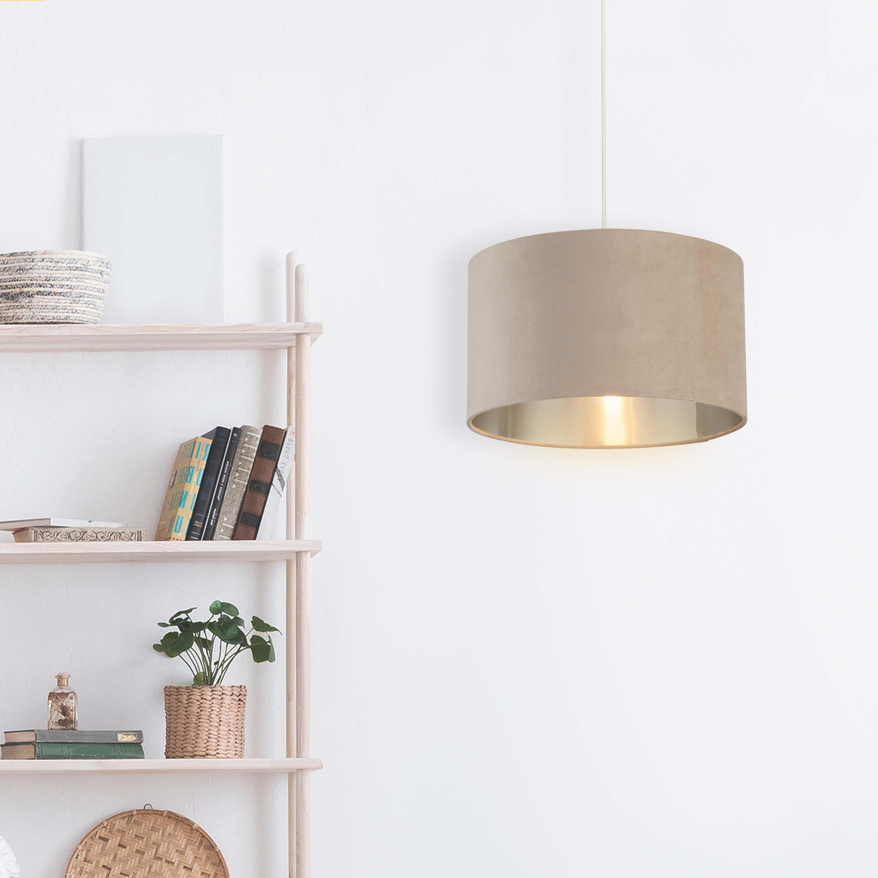 Taupe - Lighting Collection - TAUPE VELVET DRUM SHADE & SILVER INNER (D38CM) - 1