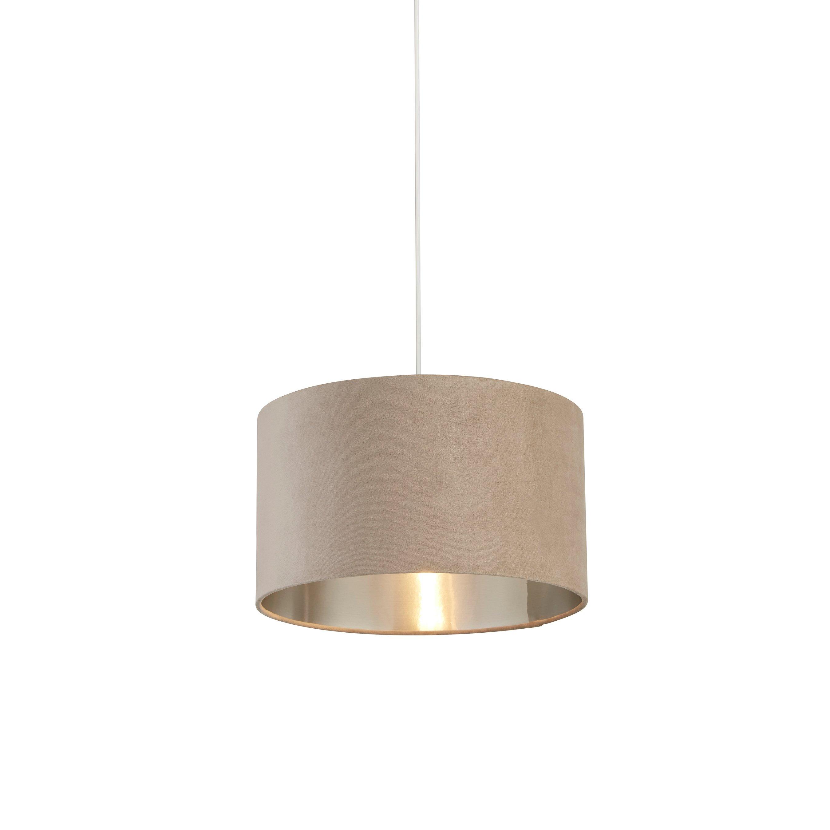 Taupe - Lighting Collection - TAUPE VELVET DRUM SHADE & SILVER INNER (D38CM) - 2