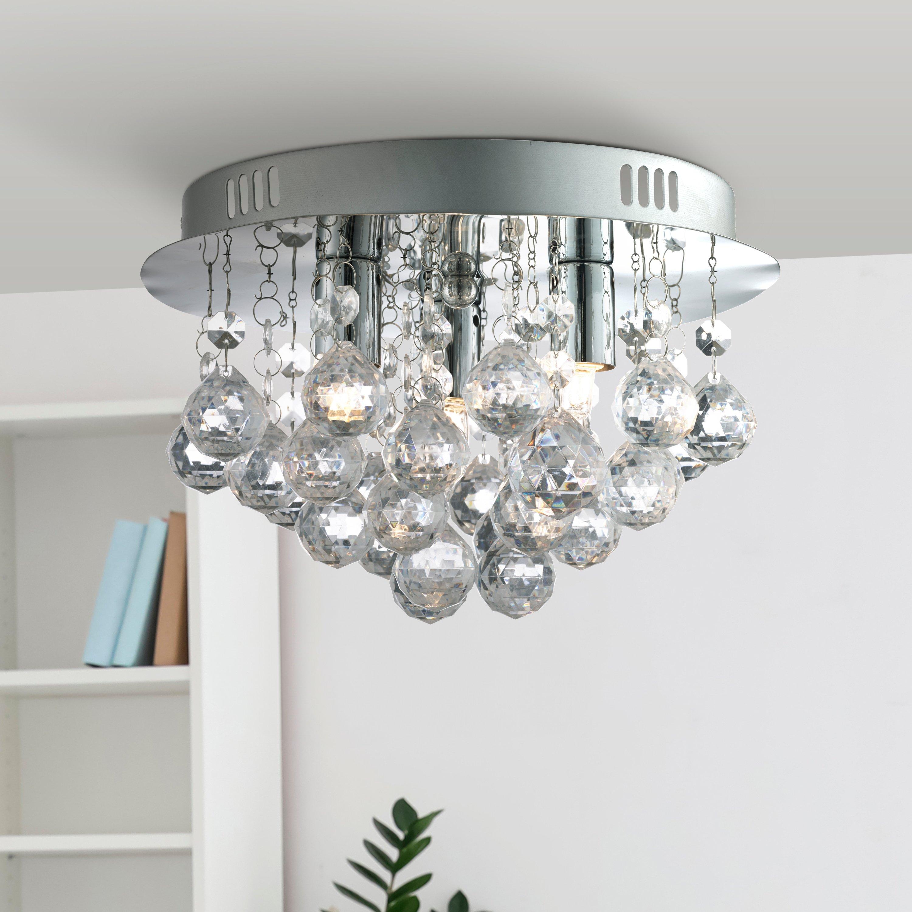 Lighting Collection  3Lt Flush Ceiling - & Clear Acrylic Chrome