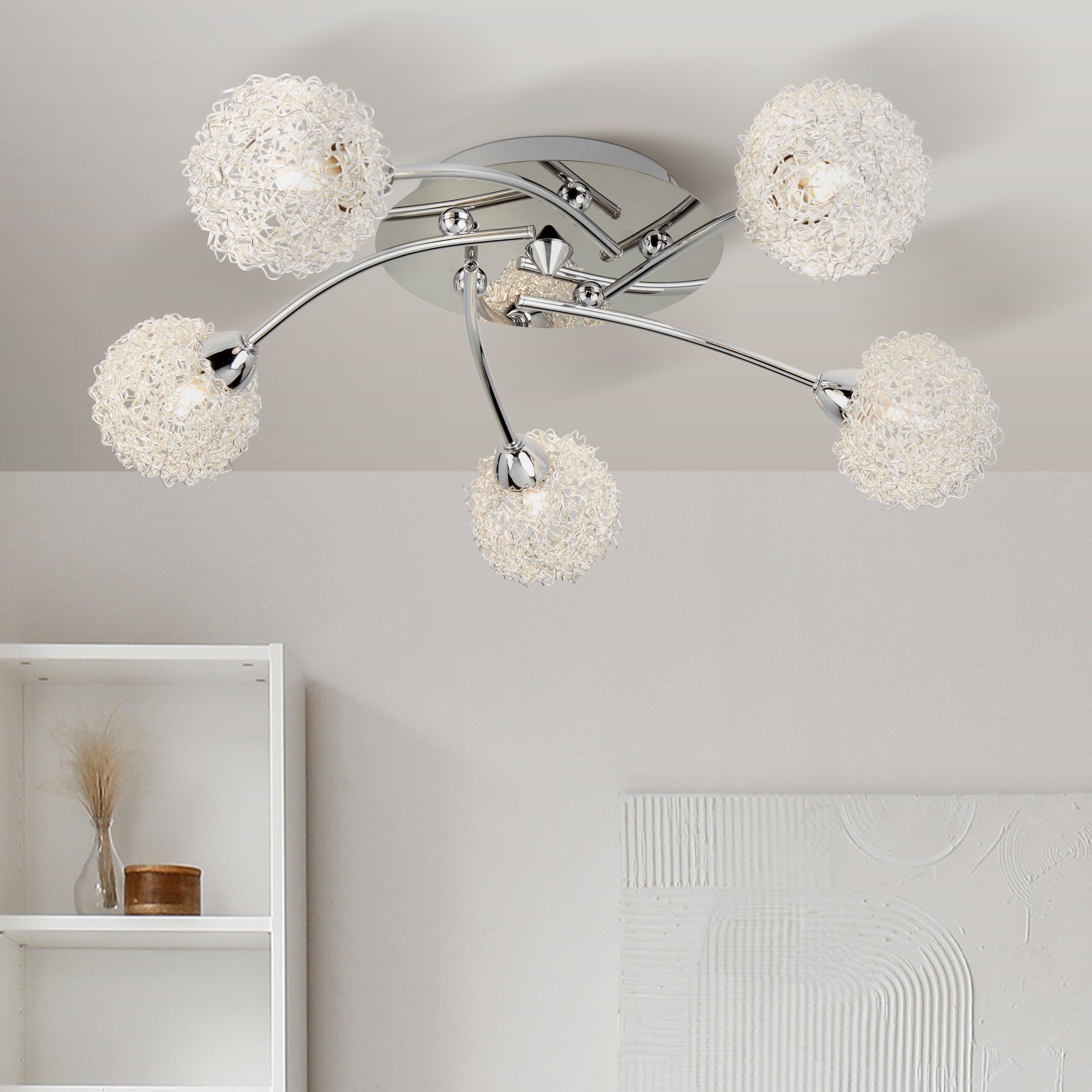 Lighting Collection  5Lt Ceiling Flush - & Aluminium Chrome