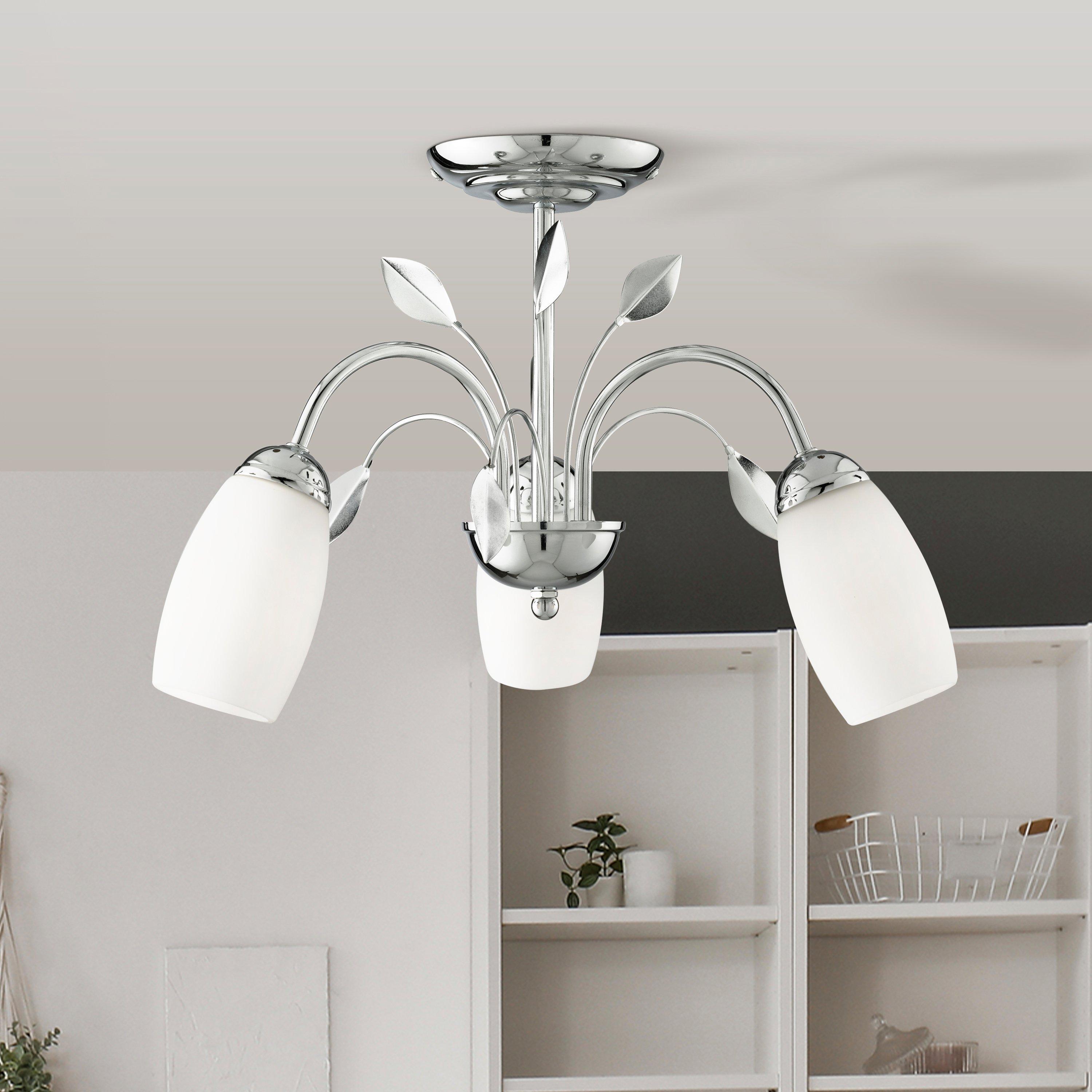Lighting Collection  3Lt Ceiling Semi-Flush - White Glass Shade Chrome