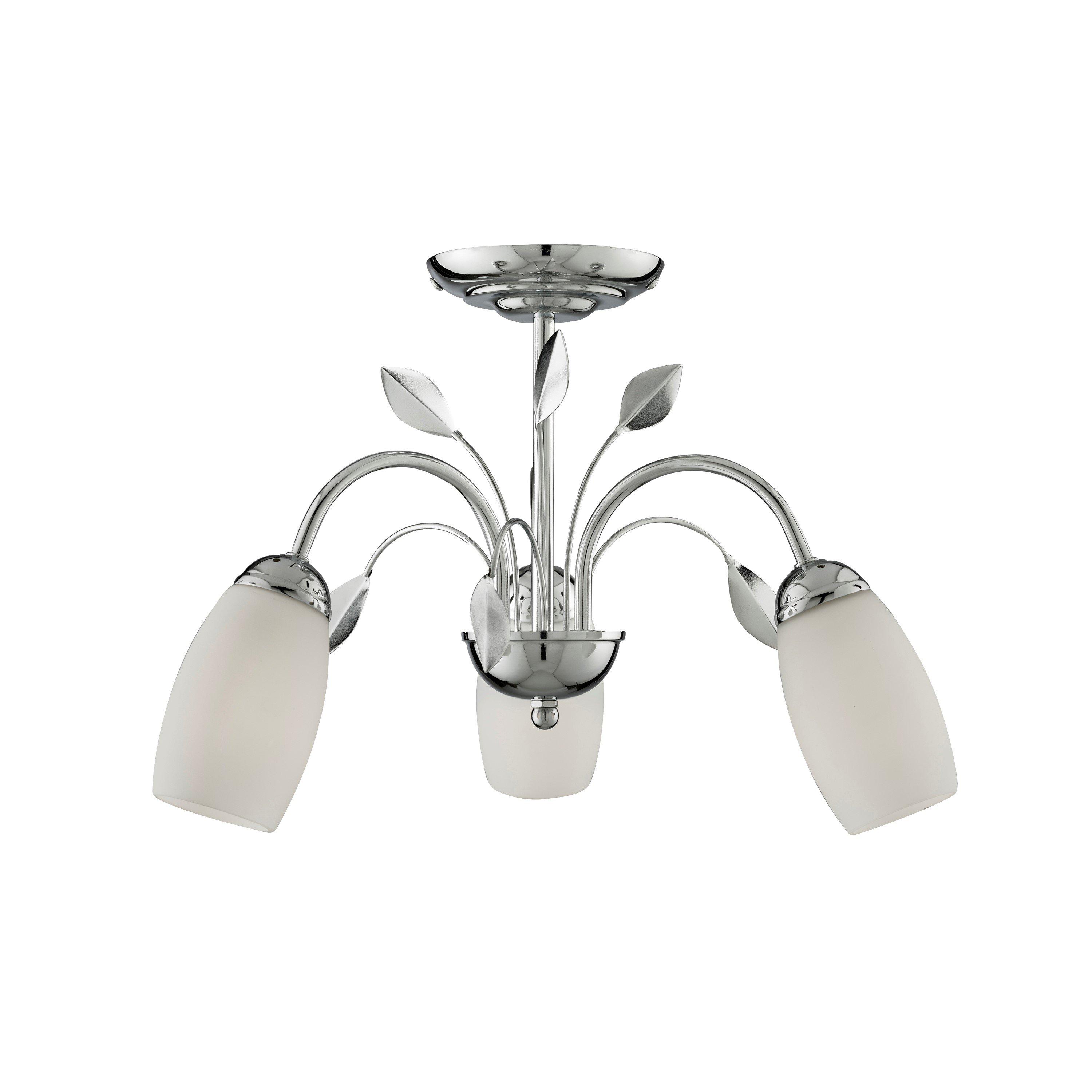 Chrome - Lighting Collection - 3lt Ceiling Semi-Flush - Chrome White Glass Shade - 3