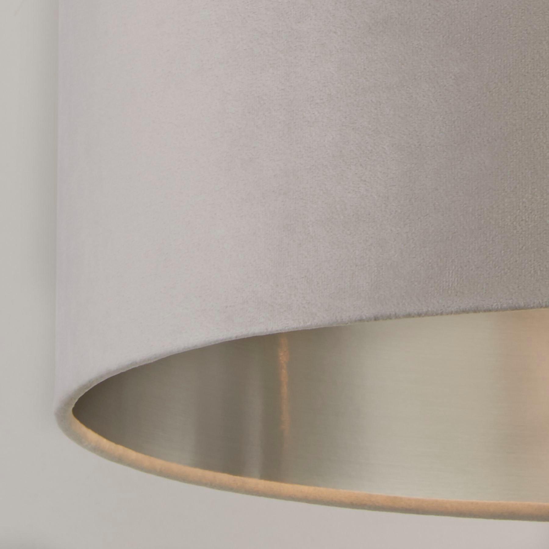Grey - Lighting Collection - LIGHT GREY VELVET DRUM SHADE & SILVER INNER (D35cm - 4