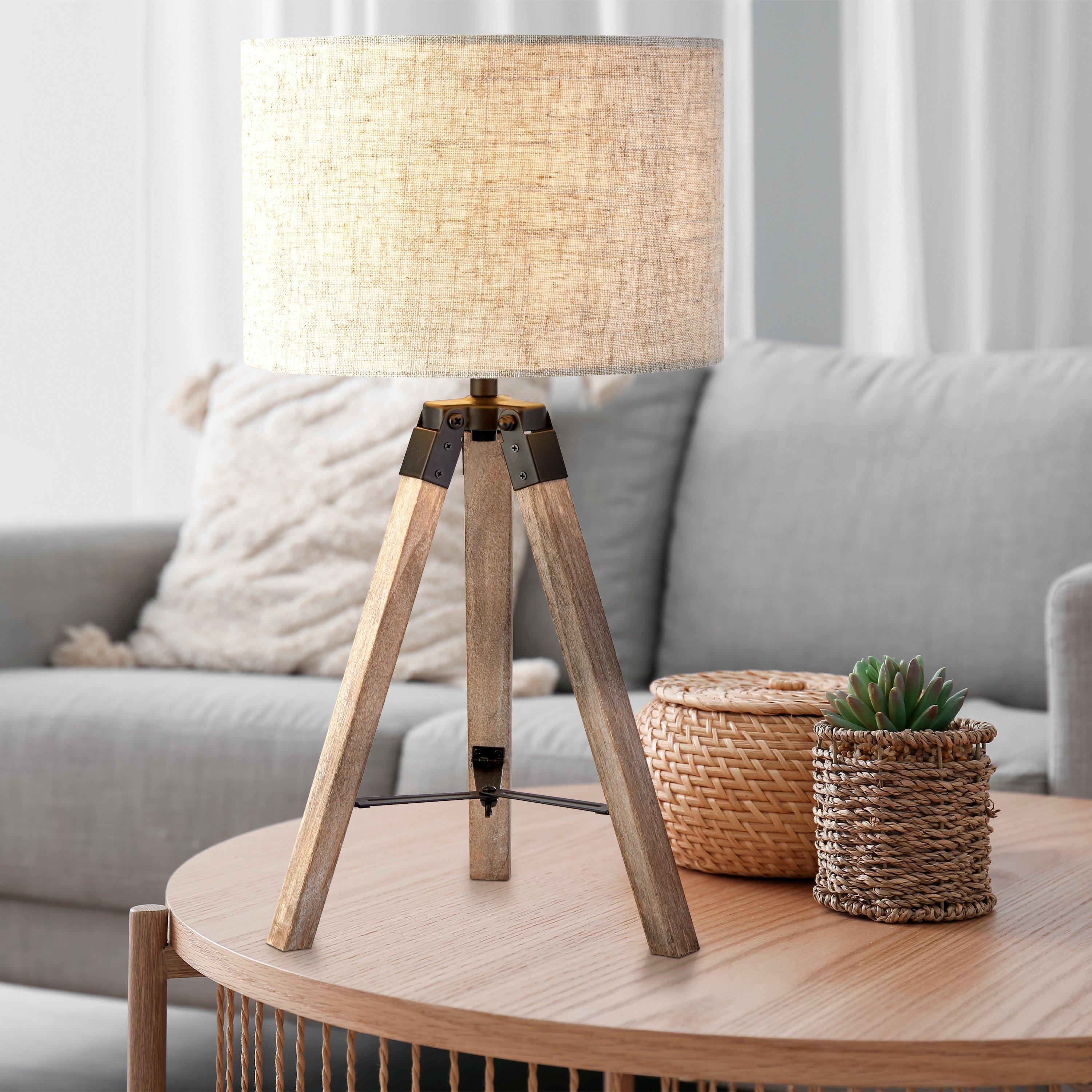 Grey - Lighting Collection - Tripod Table Lamp With Linen Shade - 1