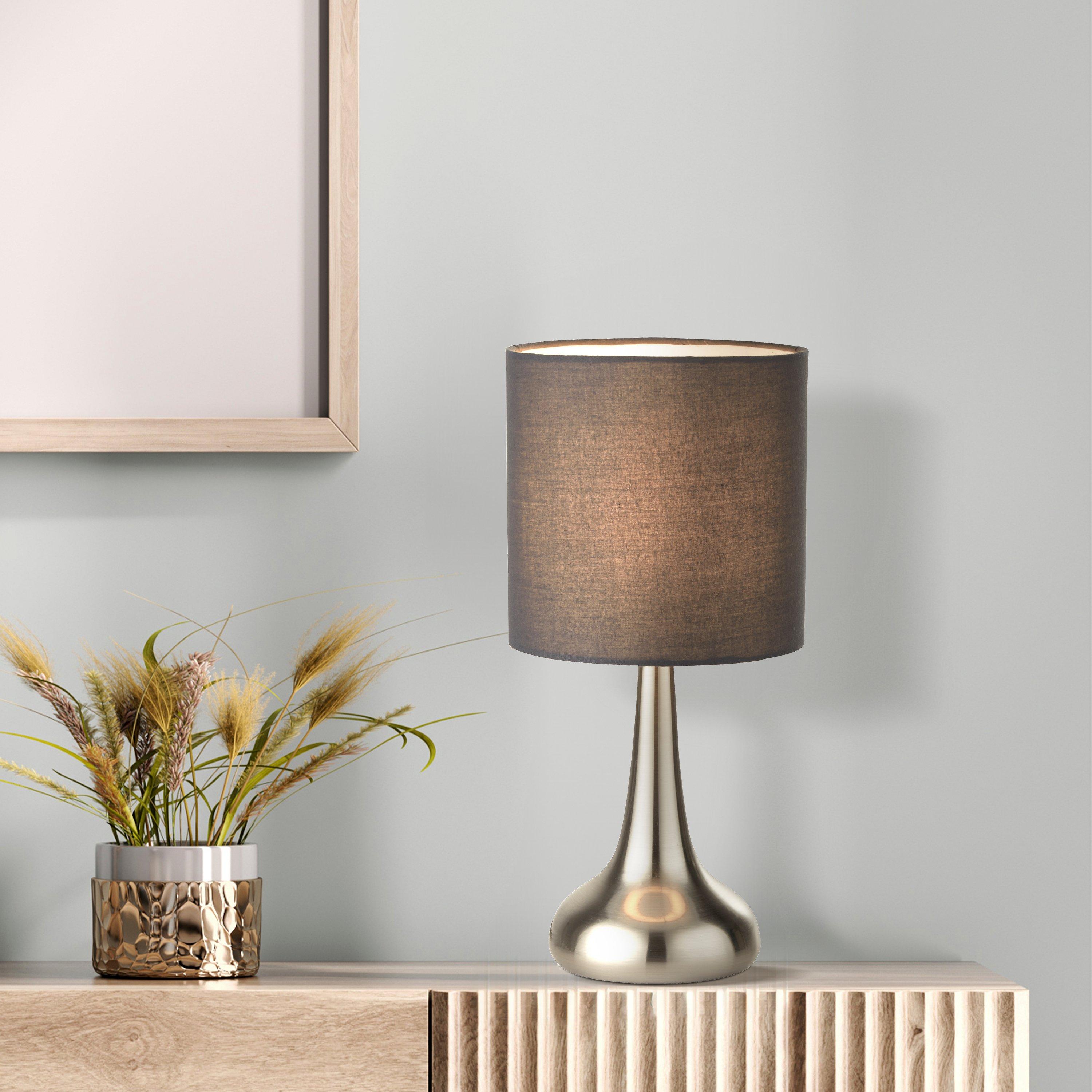 Satin Silver - Lighting Collection - Touch Lamp- Satin Silver & Dark Grey Shade - 1