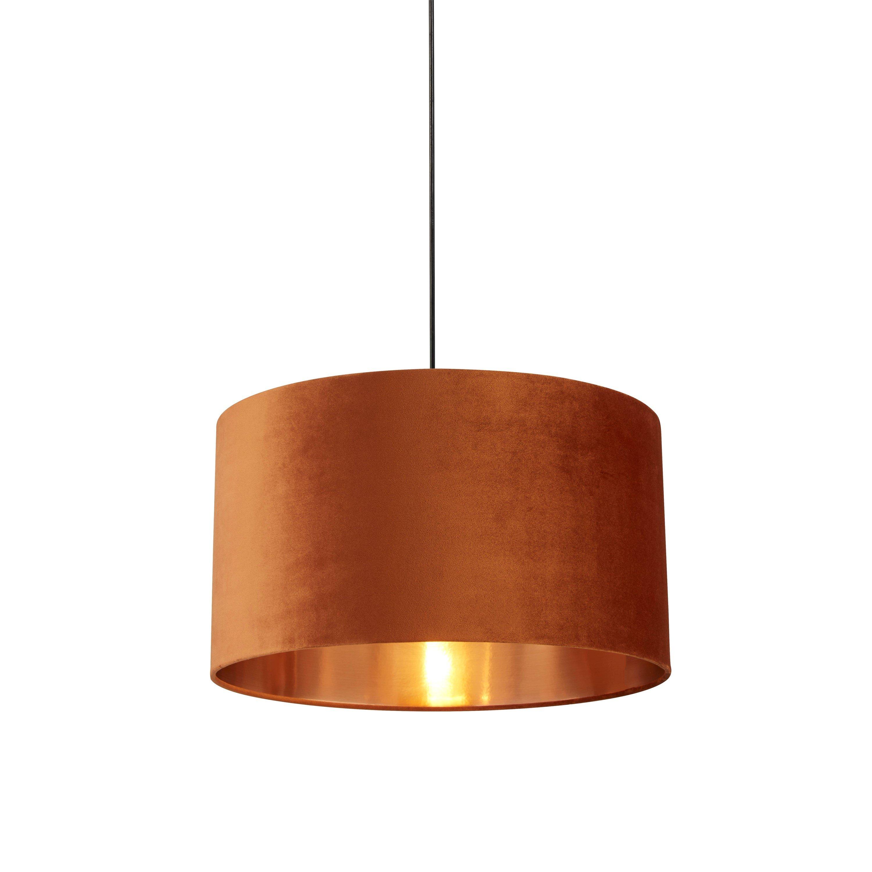 Orange - Lighting Collection - BURNT ORANGE VELVET DRUM SHADE & COPPER INNER (D50 - 1