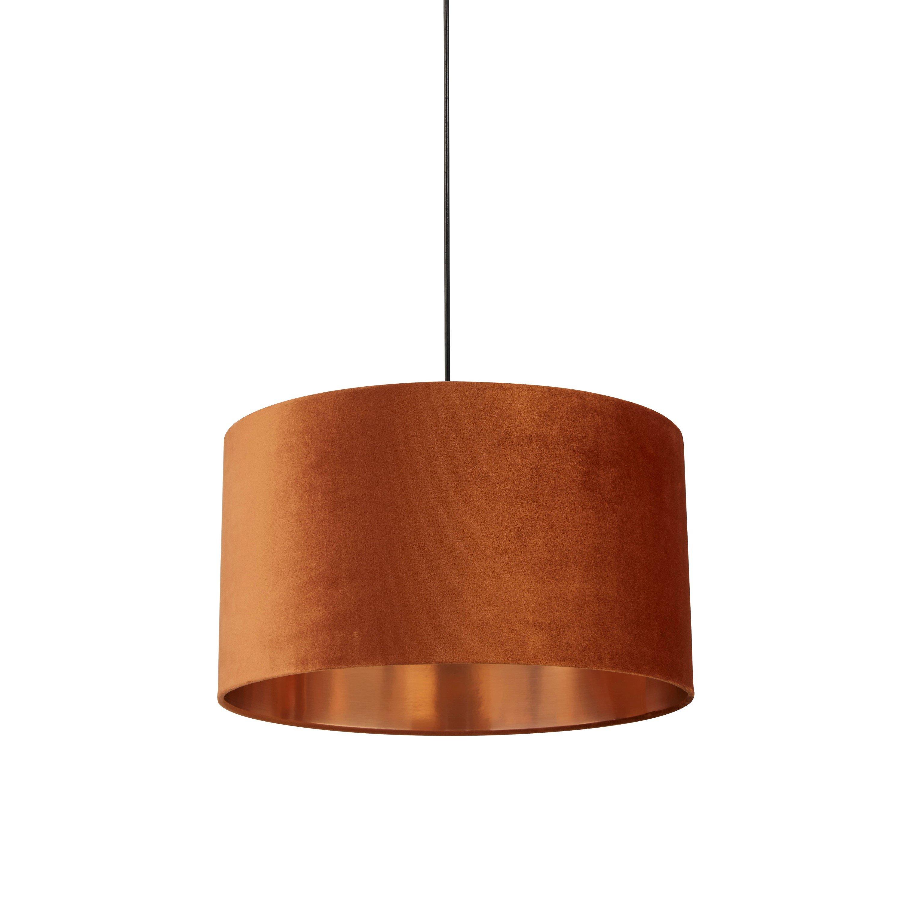 Orange - Lighting Collection - BURNT ORANGE VELVET DRUM SHADE & COPPER INNER (D50 - 2